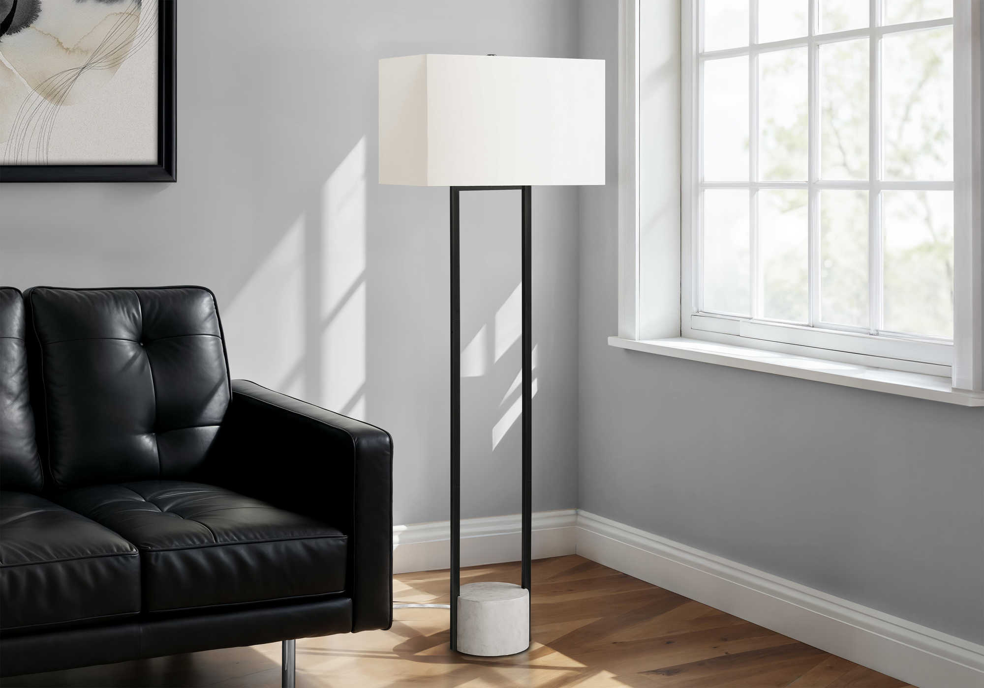 LUMINAIRE - 62"H LAMPE SUR PIED NOIR METAL / IVOIRE – I 9752.