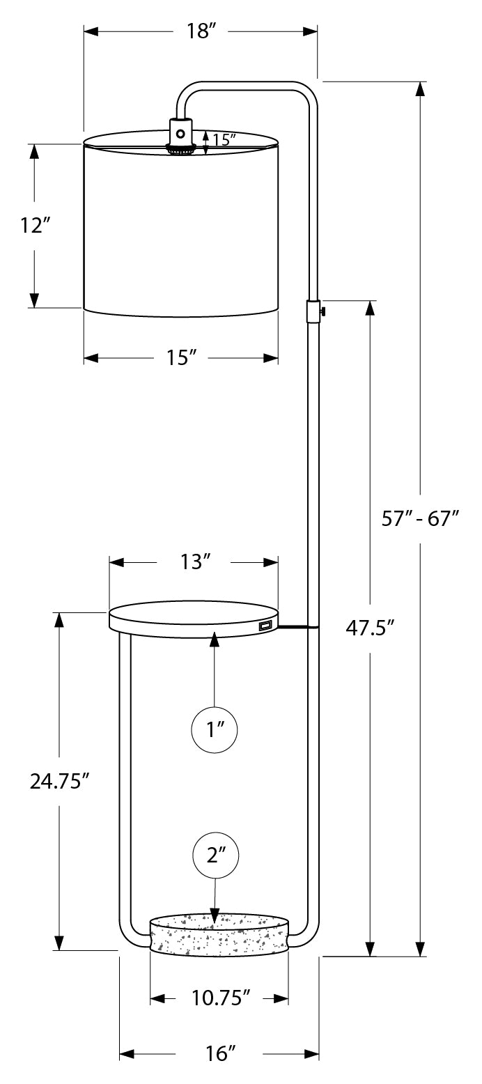 LUMINAIRE - 67"H LAMPE SUR PIED NOIR METAL / BEIGE / USB – I 9753.