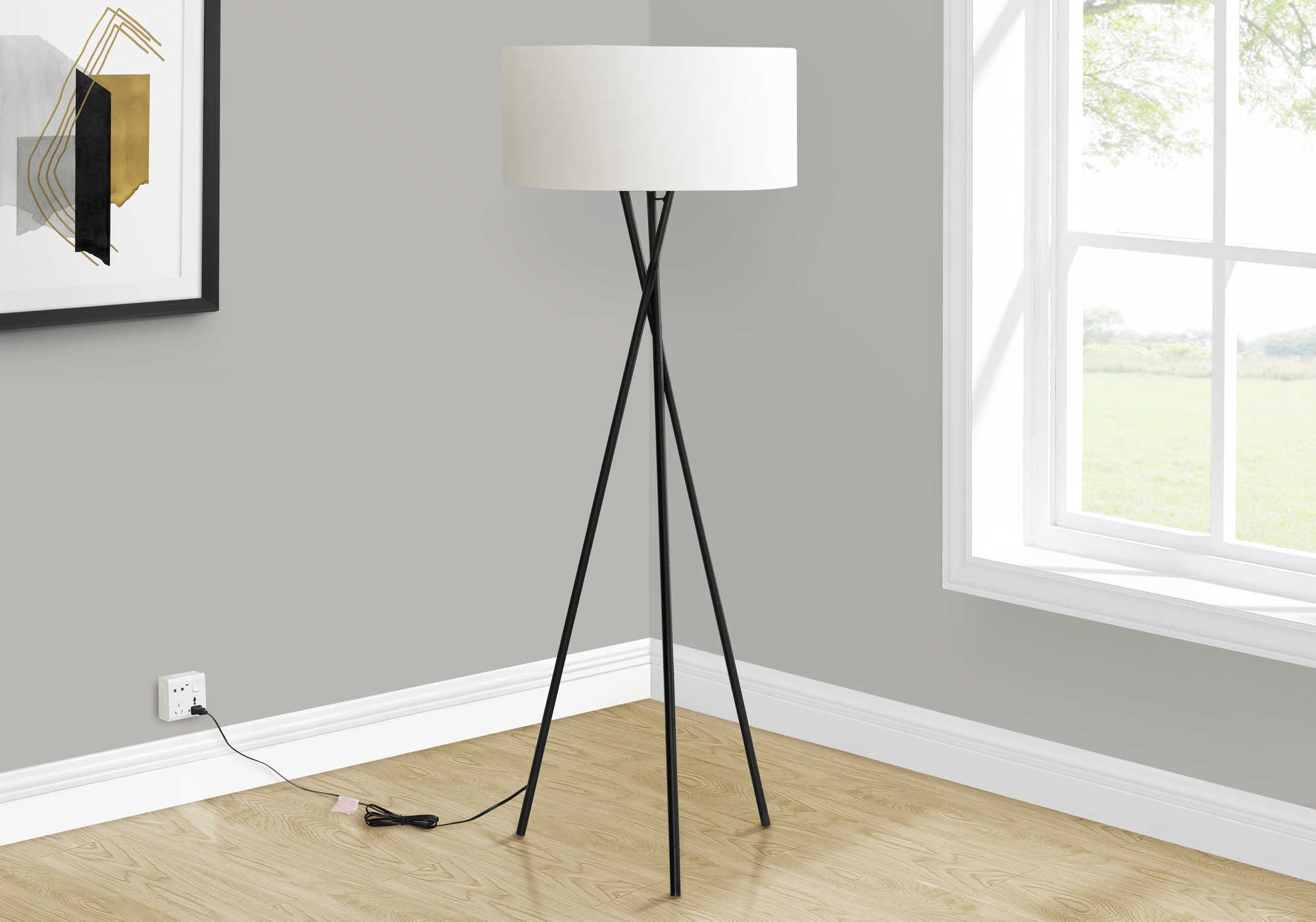 Image of lighting - 62"h tripod floor lamp black metal / ivory.