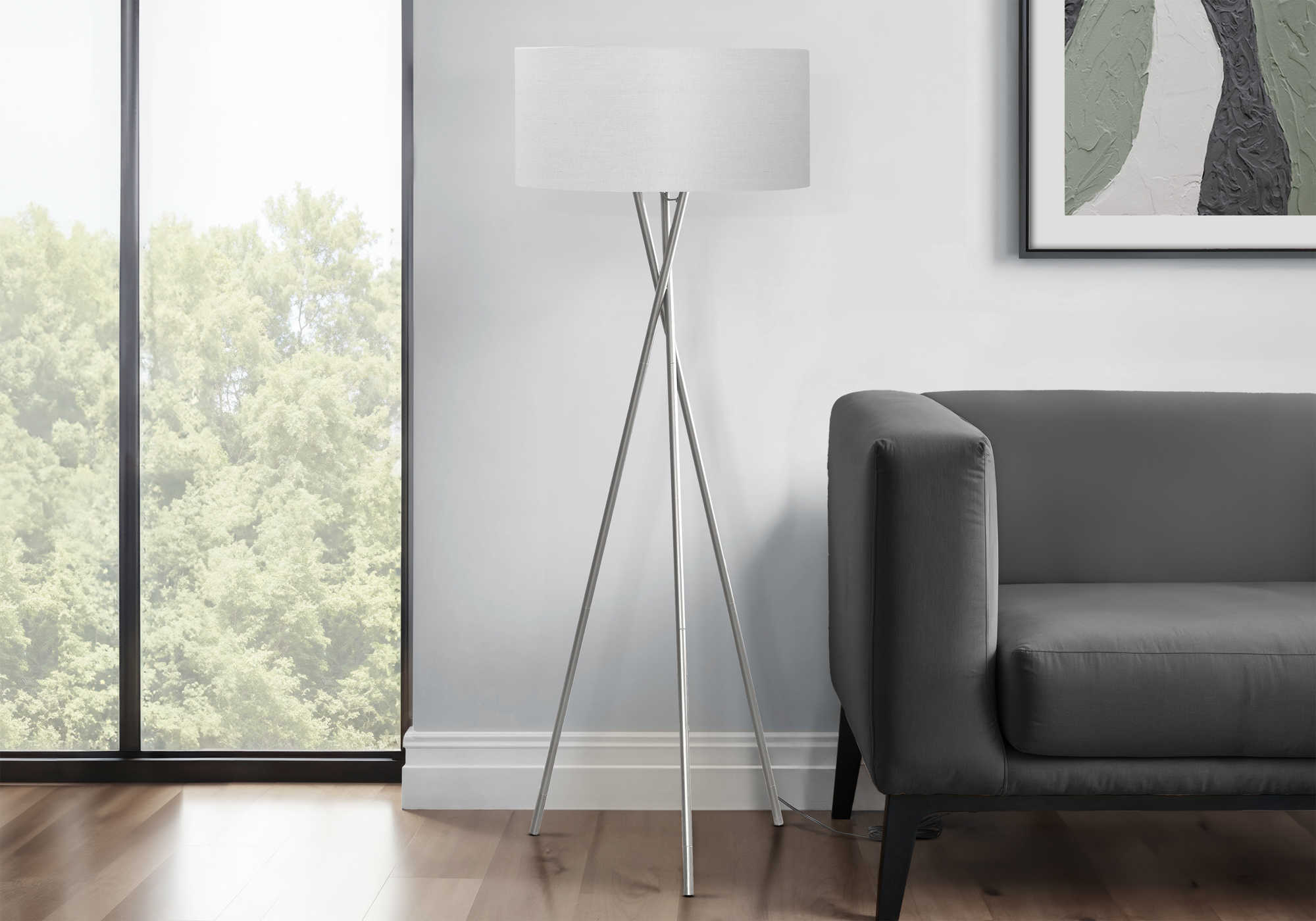 LUMINAIRE - 62"H LAMPE SUR PIED TREPIED NICKEL METAL / GRIS – I 9757.