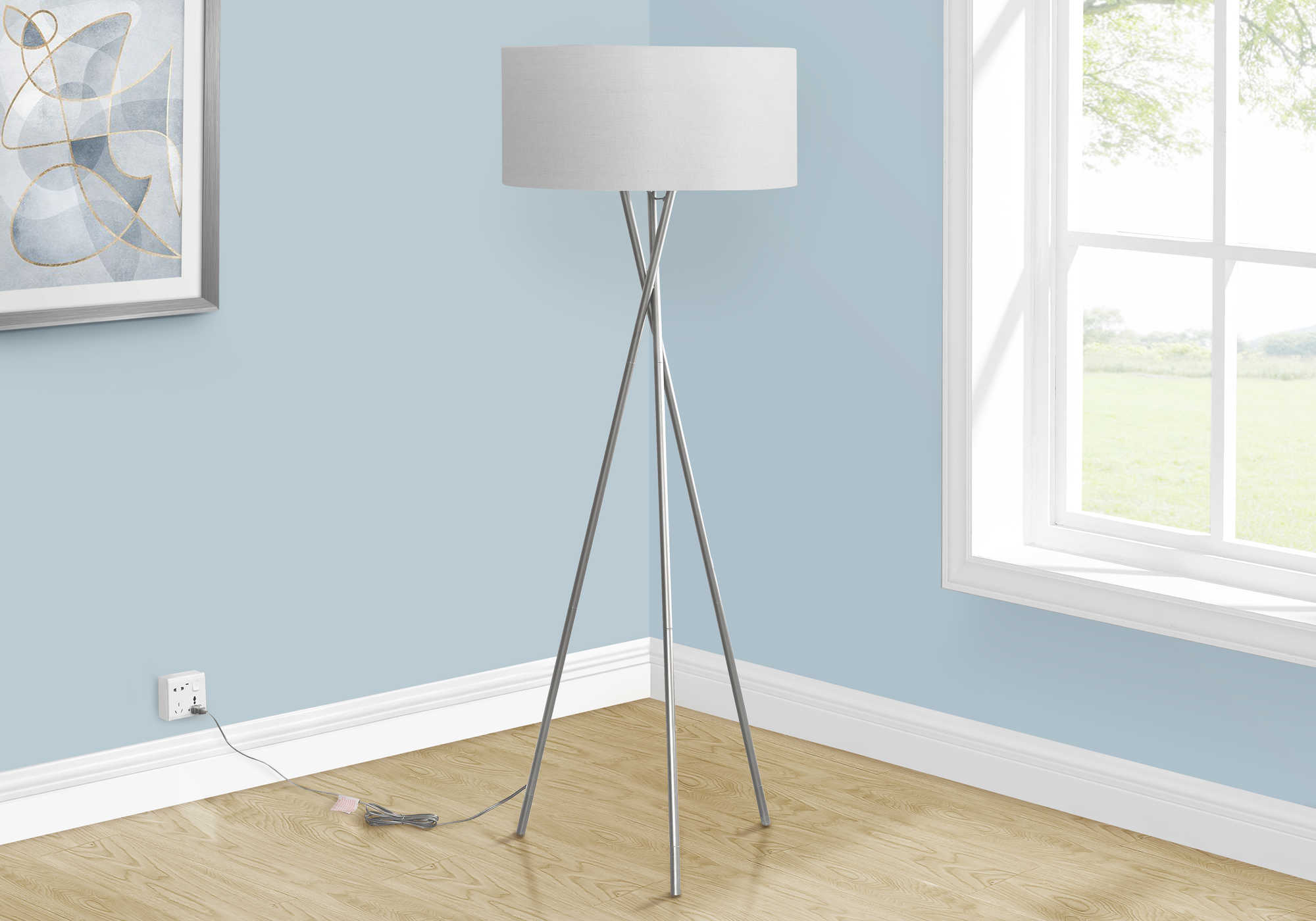 Image of lighting - 62"h tripod floor lamp nickel metal / grey.