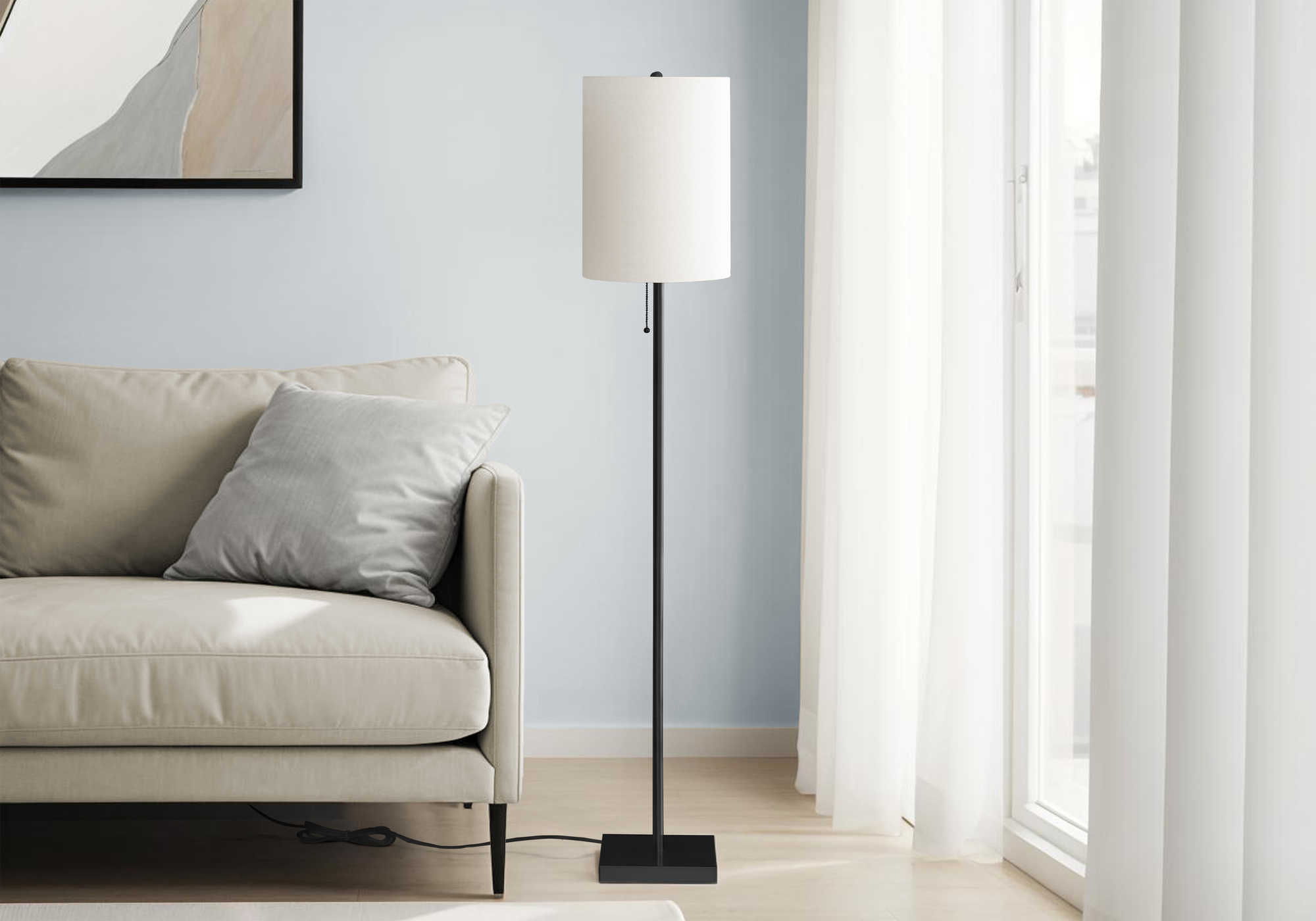 LUMINAIRE - 62"H LAMPE SUR PIED NOIR METAL / IVOIRE – I 9758.