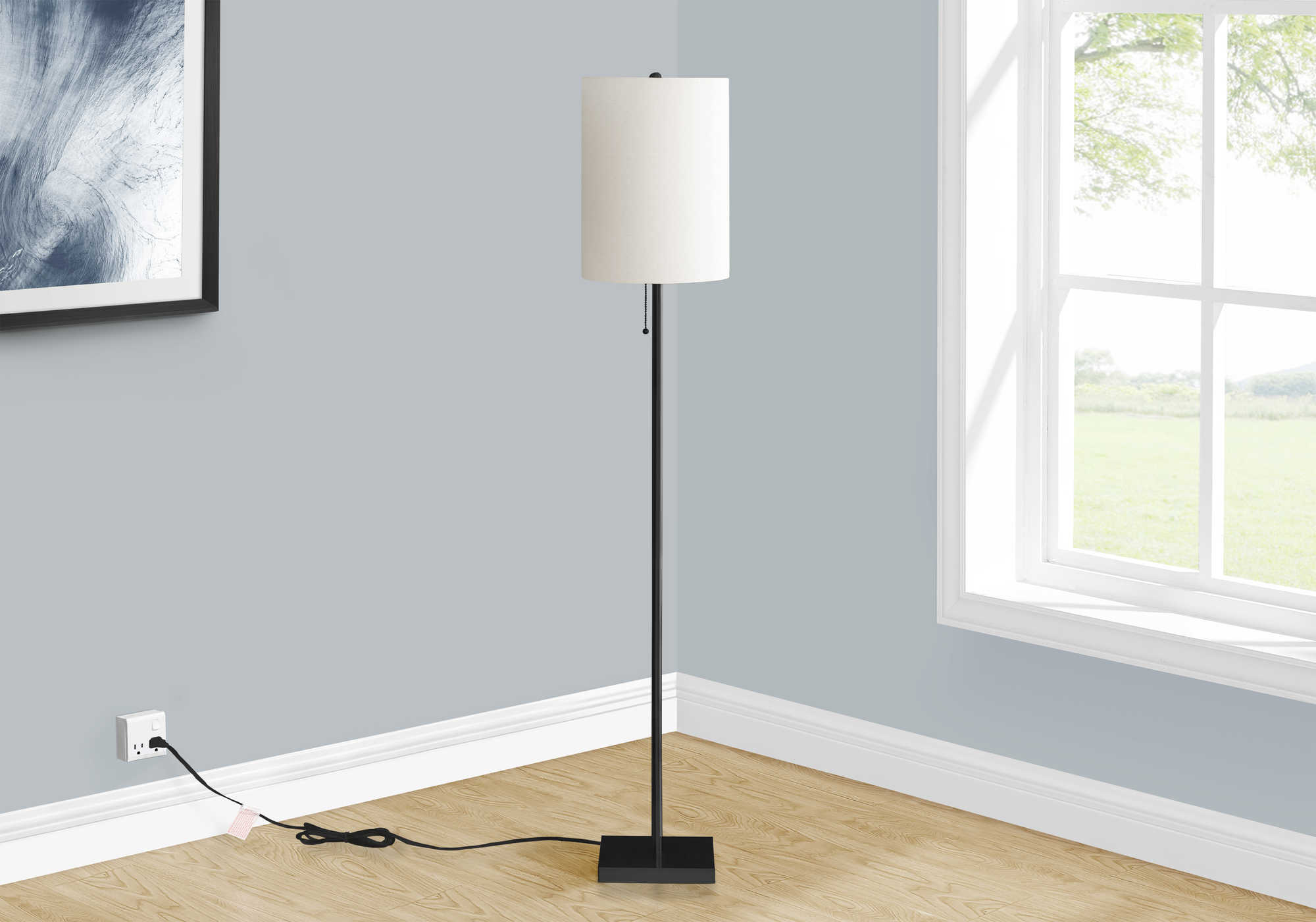Image of lighting - 62"h floor lamp black metal / ivory shade.