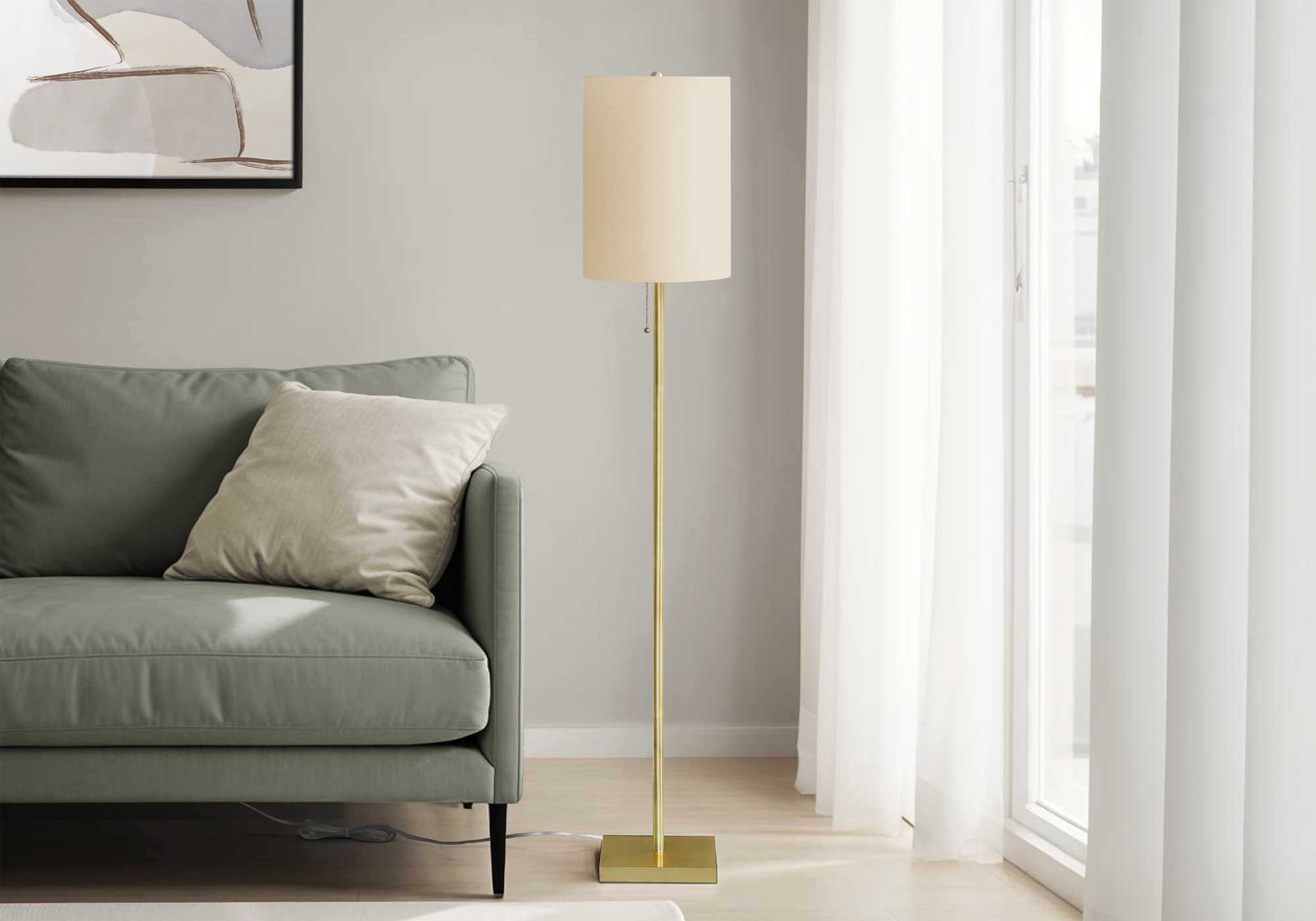 LUMINAIRE - 62"H LAMPE SUR PIED LAITON METAL / IVOIRE – I 9759.