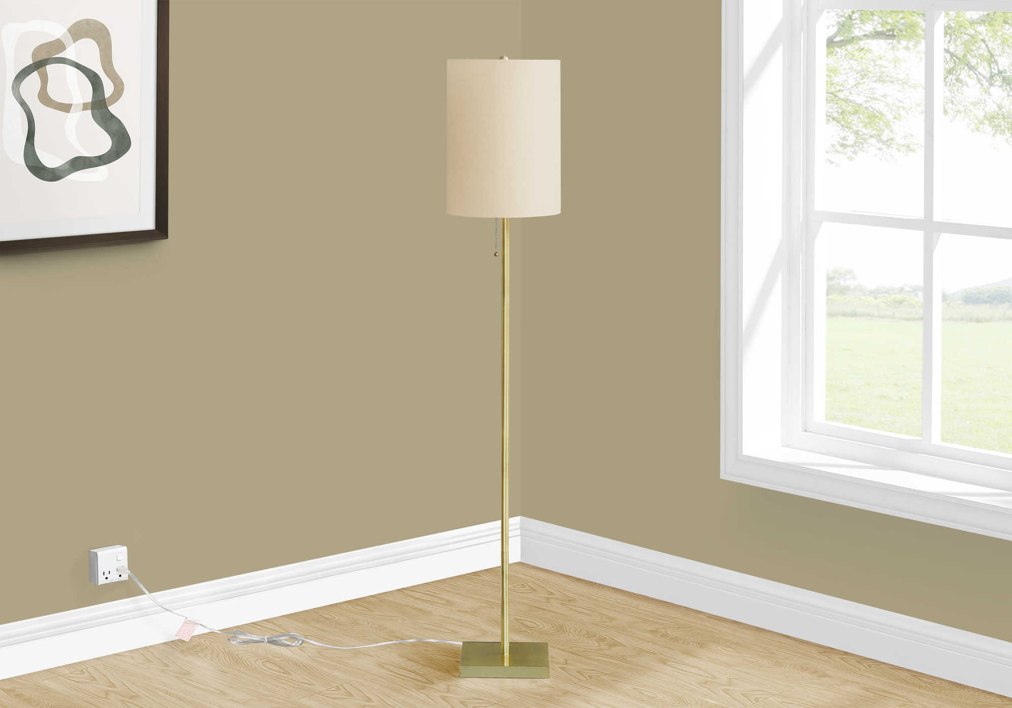 Image of lighting - 62"h floor lamp brass metal / ivory shade.