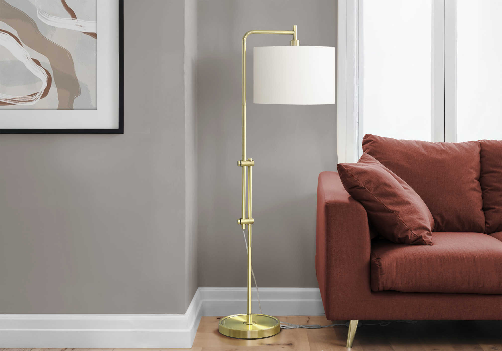 LUMINAIRE - 63"H LAMPE SUR PIED LAITON METAL / IVOIRE – I 9761.