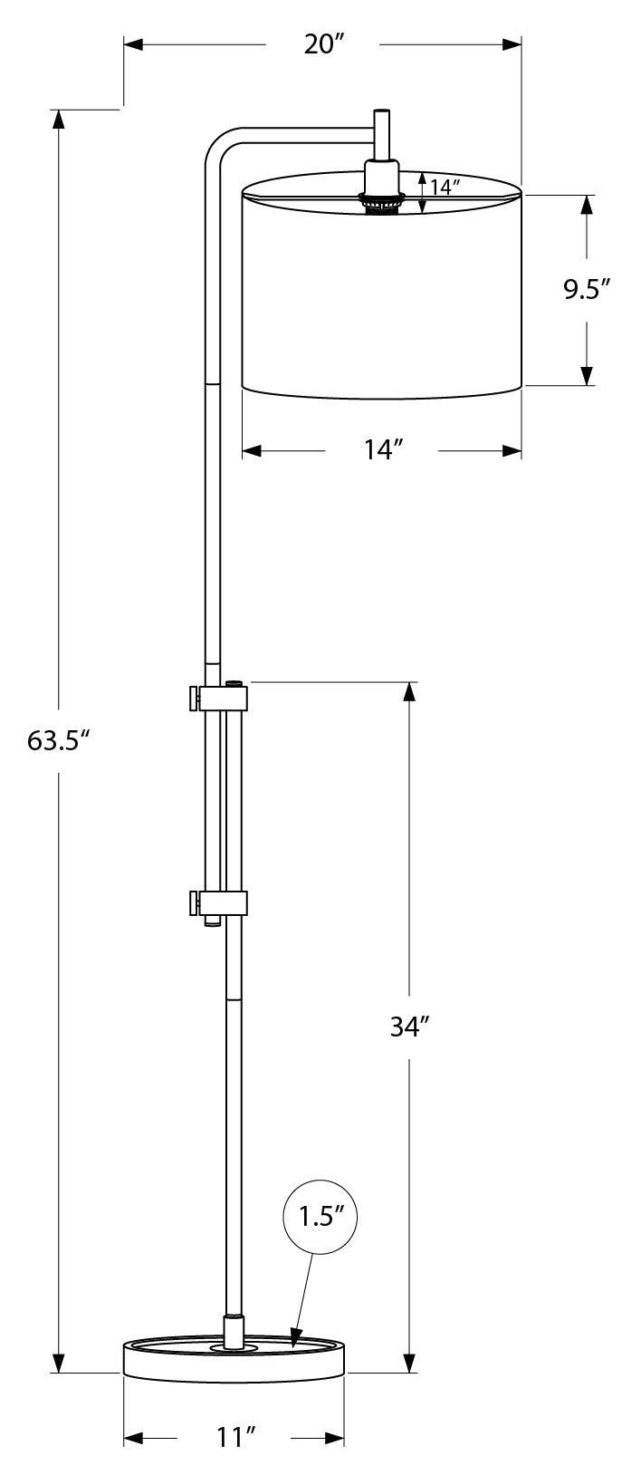 LUMINAIRE - 63"H LAMPE SUR PIED LAITON METAL / IVOIRE – I 9761.