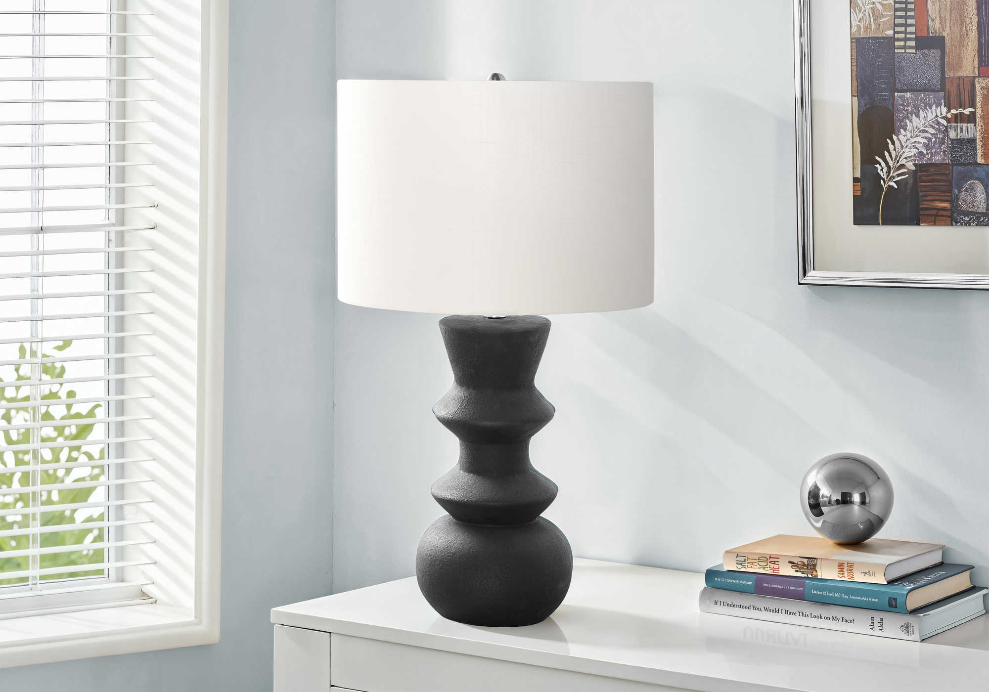 LUMINAIRE - 26"H LAMPE DE TABLE NOIR CERAMIQUE / IVOIRE – I 9763.
