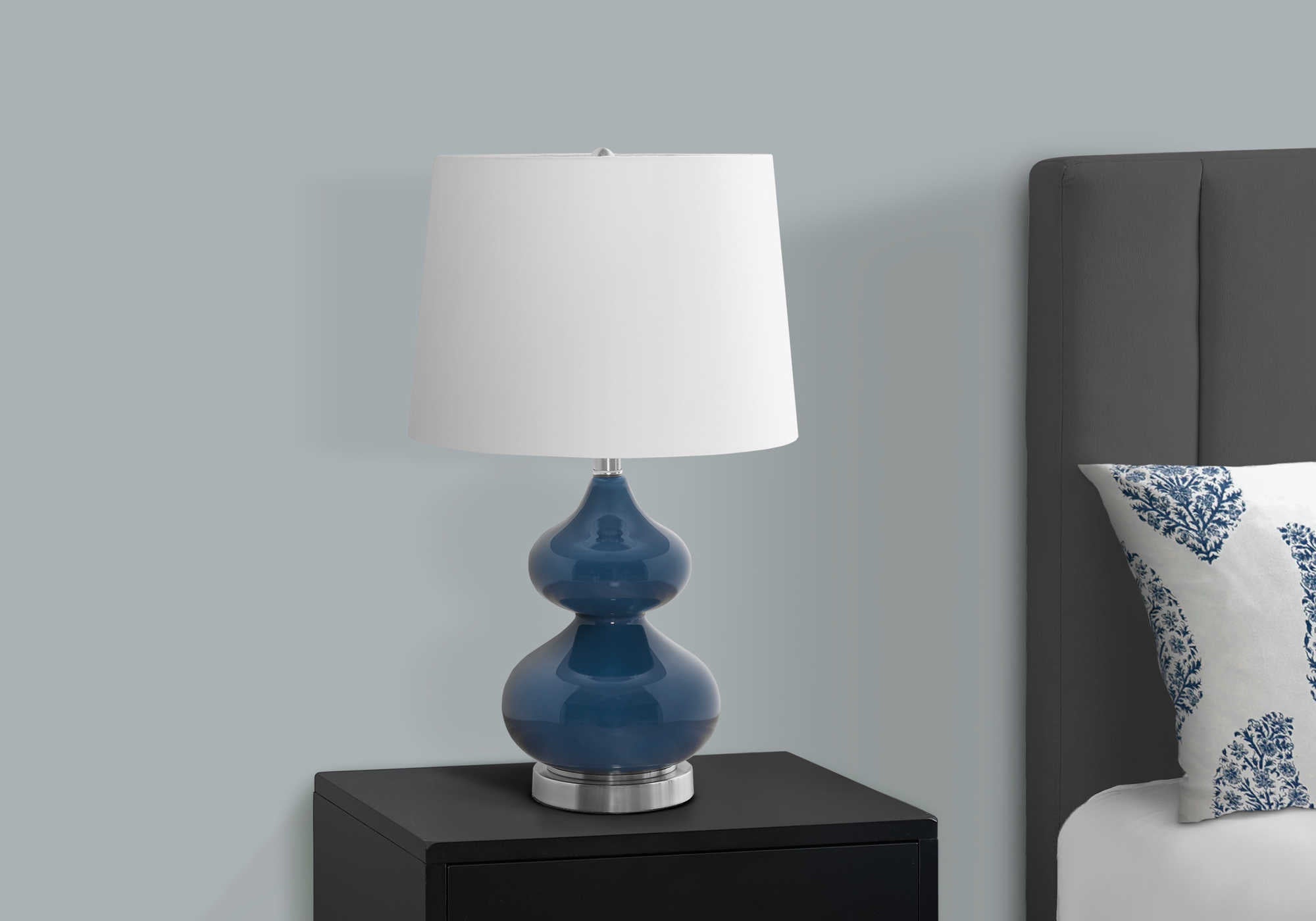 Image of lighting - 24"h table lamp blue glass / ivory shade.