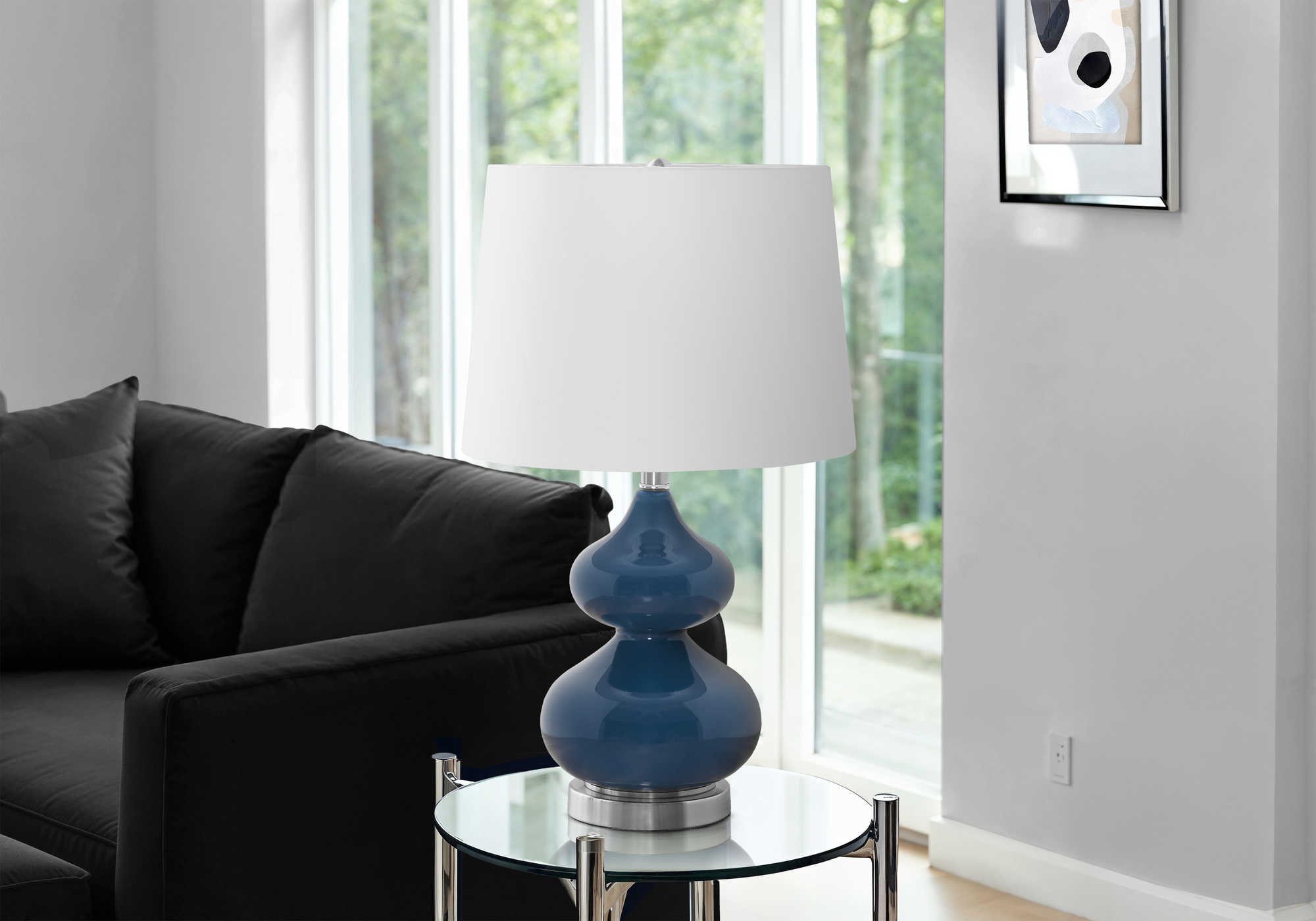 LUMINAIRE - 24"H LAMPE DE TABLE BLEU VERRE / IVOIRE – I 9767.