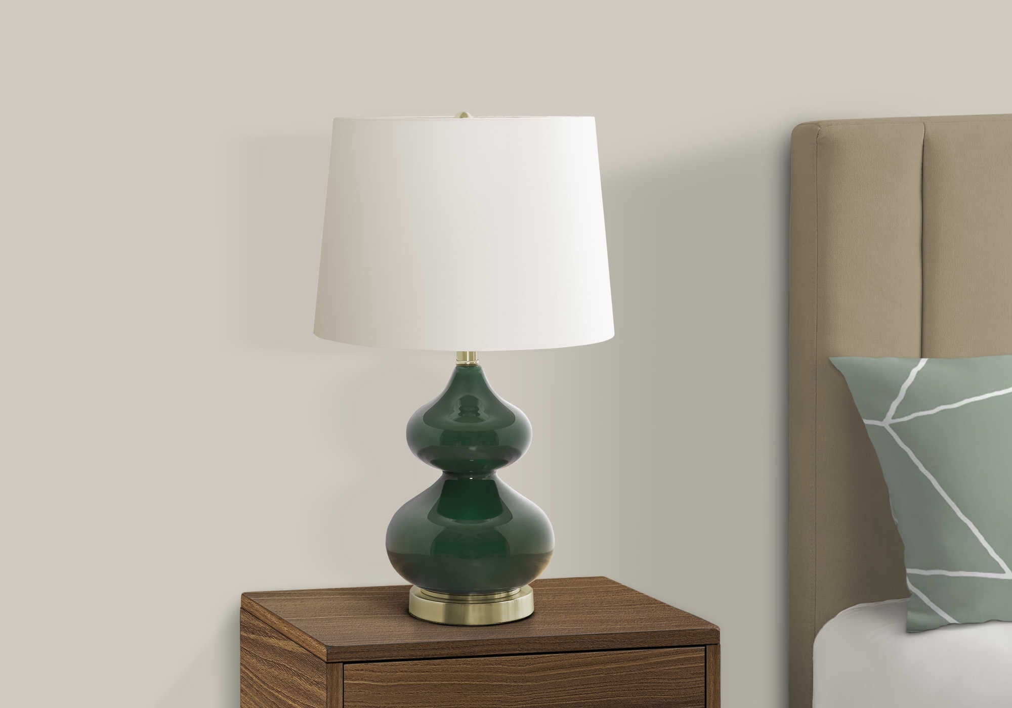 Image of lighting - 24"h table lamp green glass / ivory shade.