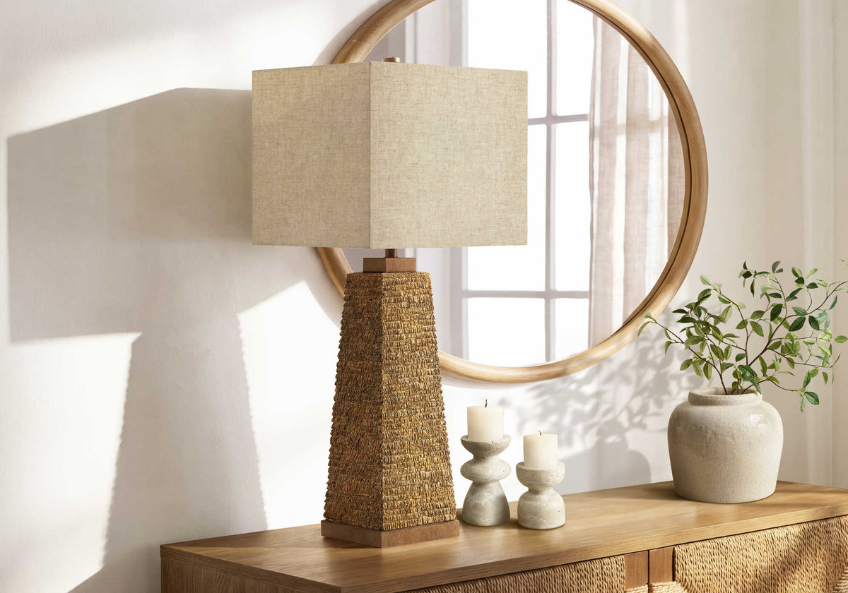 LUMINAIRE - 30"H LAMPE DE TABLE BRUN RESINE / BEIGE – I 9786