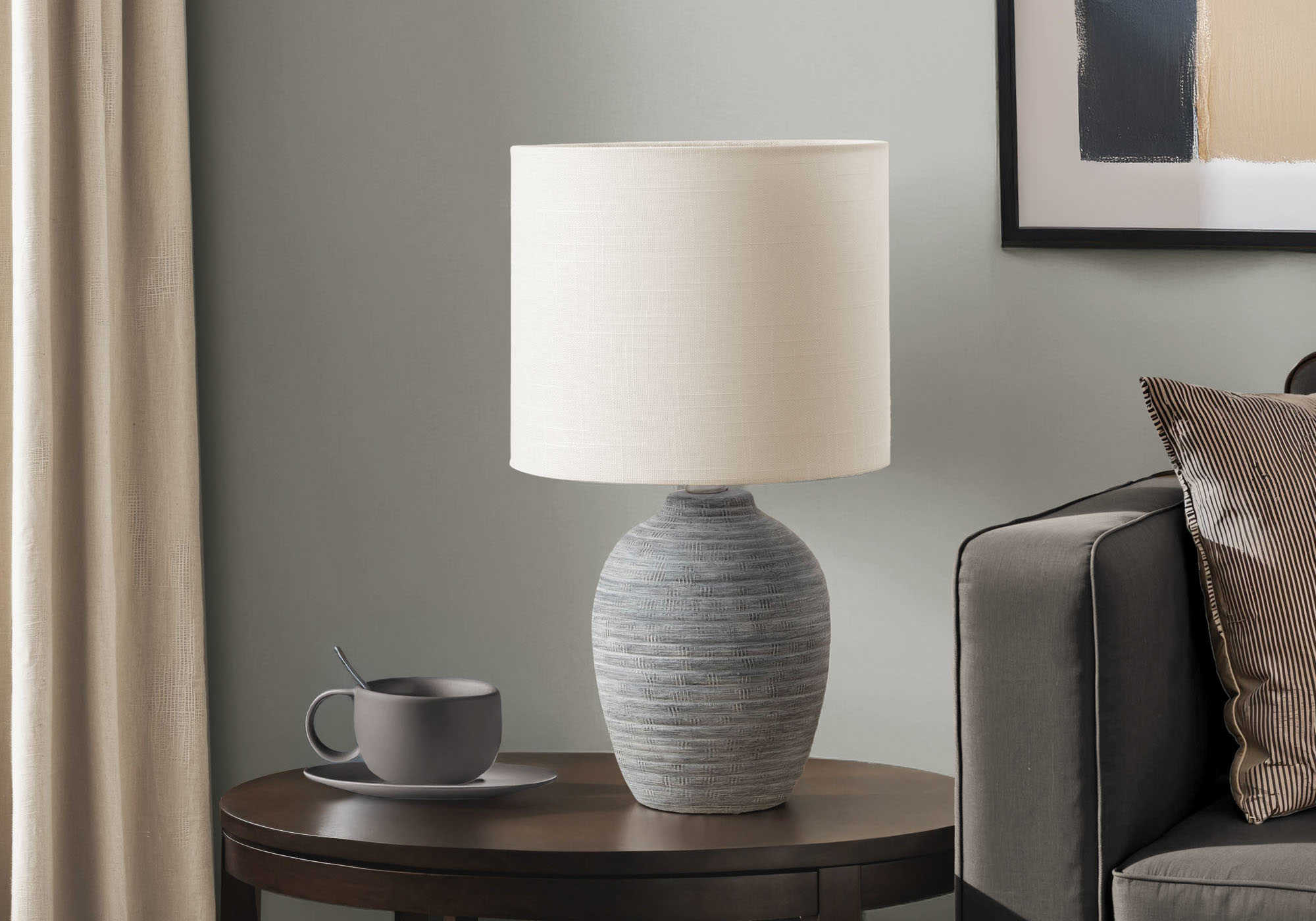 LUMINAIRE - 17"H LAMPE DE TABLE GRIS CERAMIQUE / IVOIRE – I 9788
