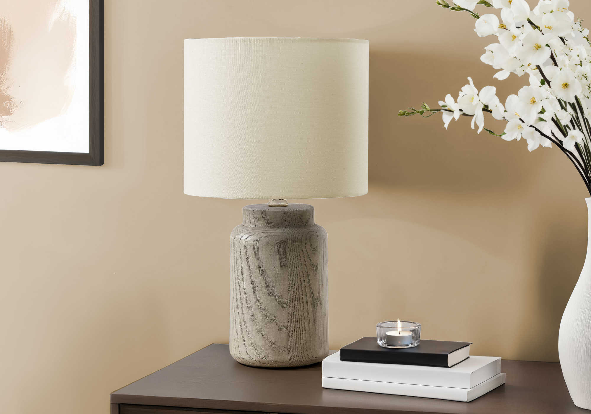 LUMINAIRE - 17"H LAMPE DE TABLE TAUPE RESINE / IVOIRE – I 9795