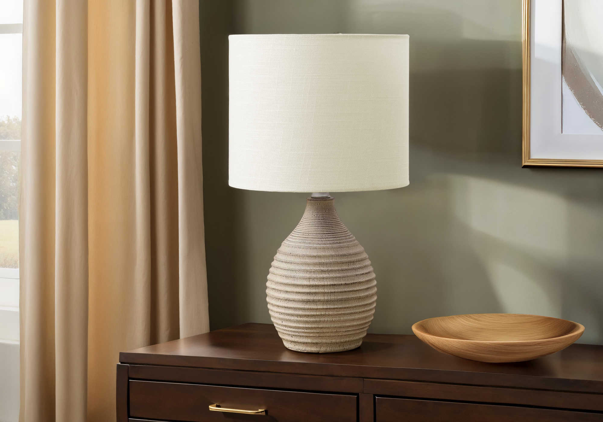 LUMINAIRE - 17"H LAMPE DE TABLE BRUN RESINE / IVOIRE – I 9846