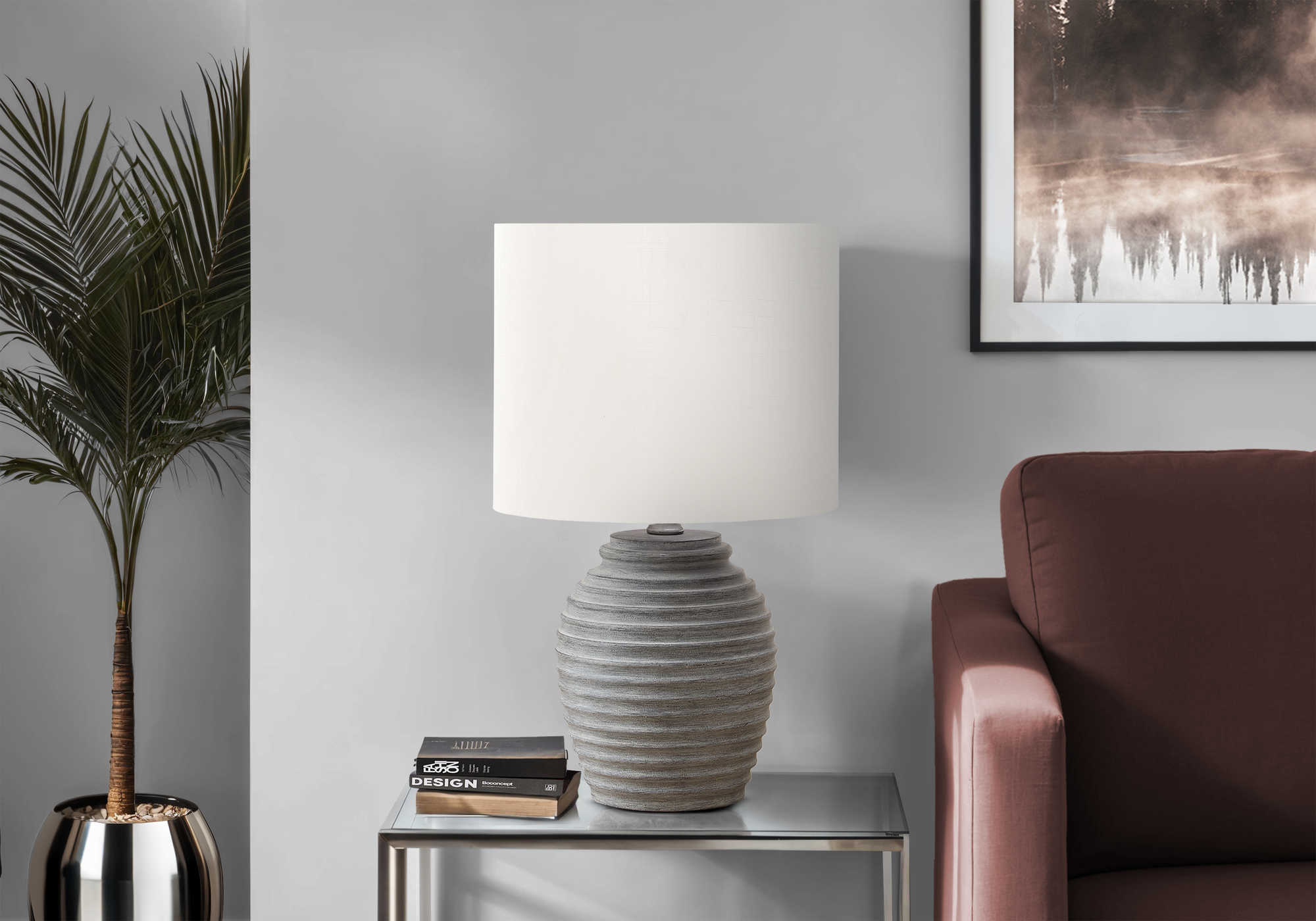 LUMINAIRE - 17"H LAMPE DE TABLE GRIS RESINE / IVOIRE – I 9864