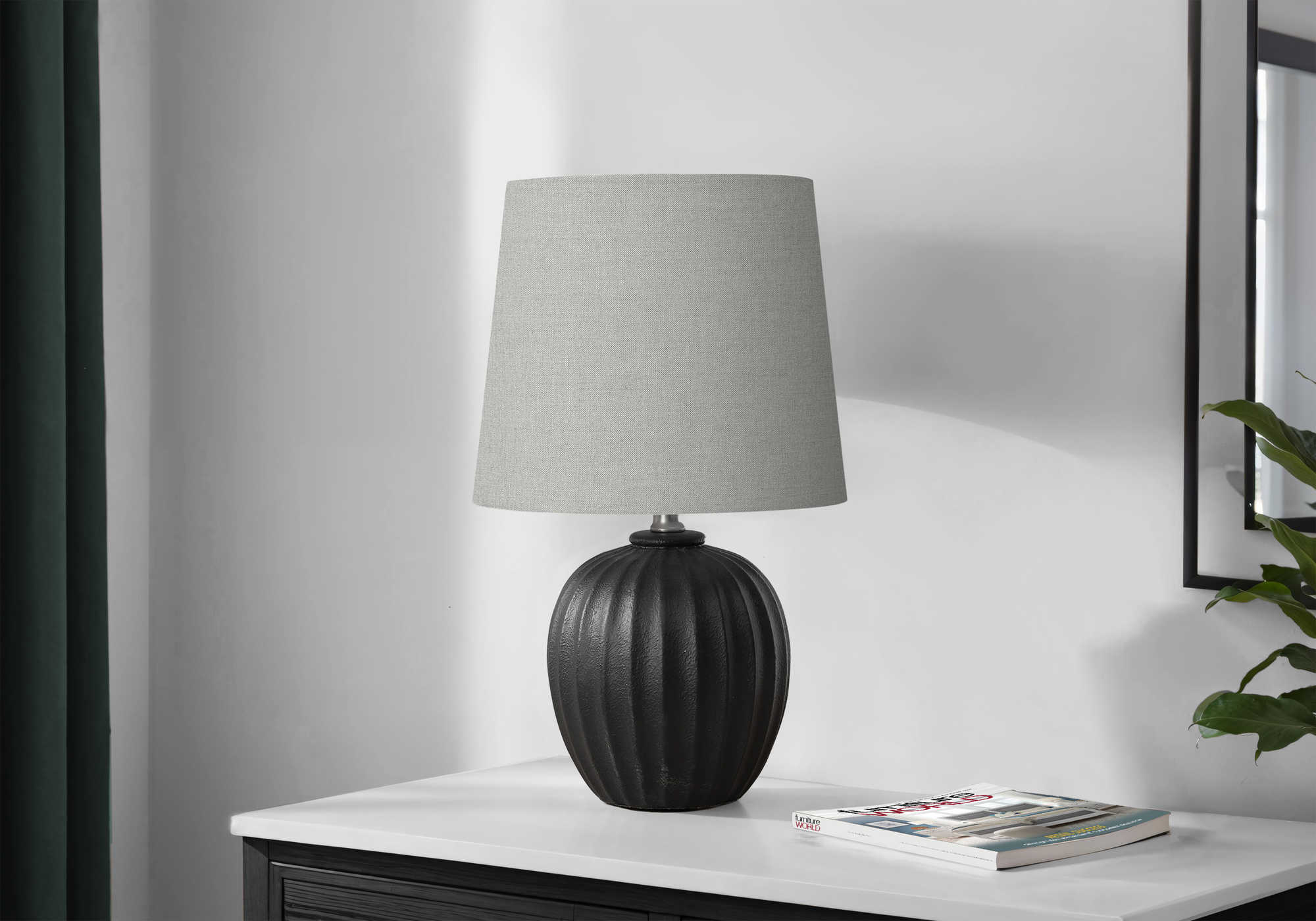 LUMINAIRE - 19"H LAMPE DE TABLE NOIR RESINE / GRIS – I 9868