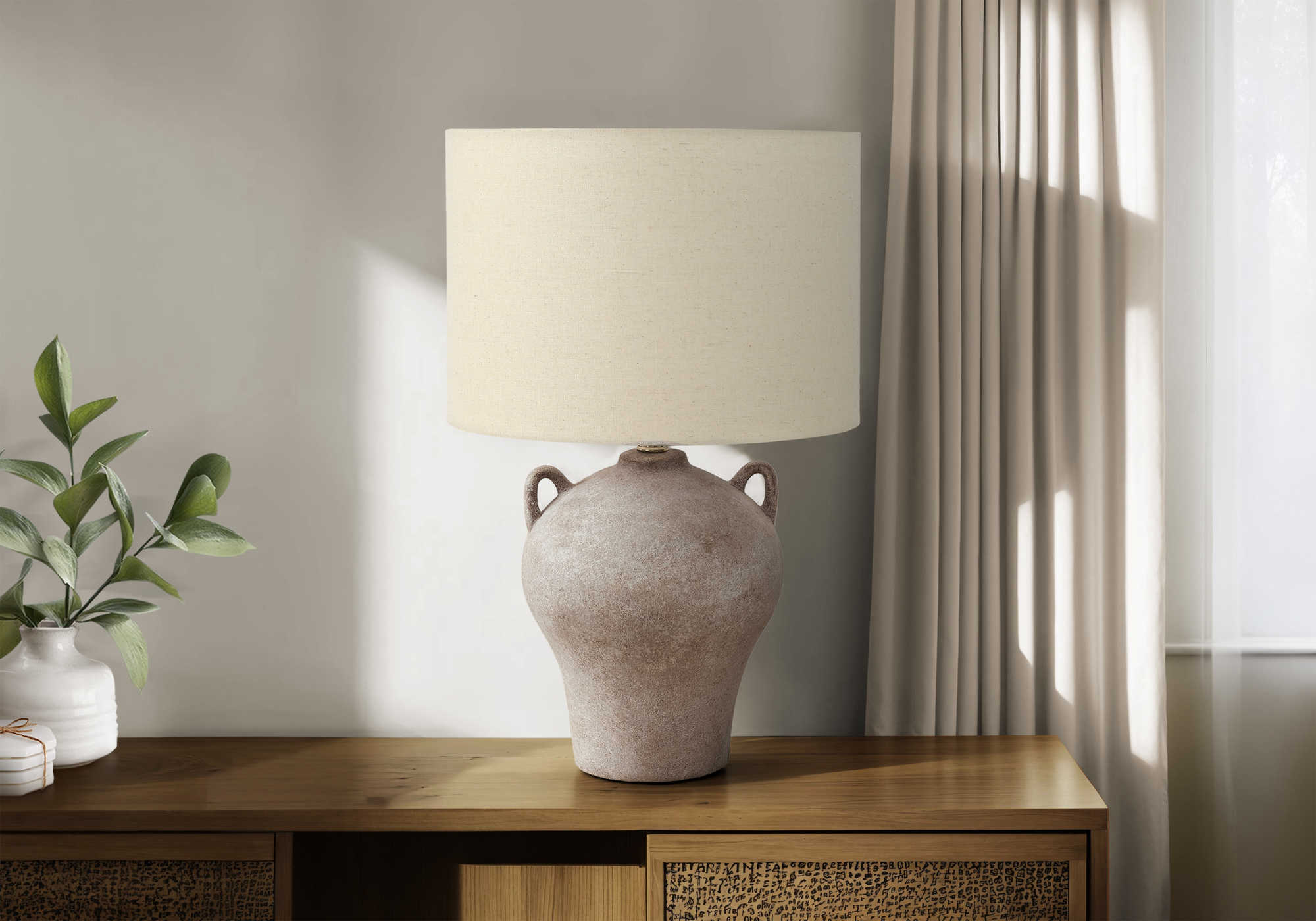 LUMINAIRE - 22"H LAMPE DE TABLE BEIGE CERAMIQUE / BEIGE – I 9884