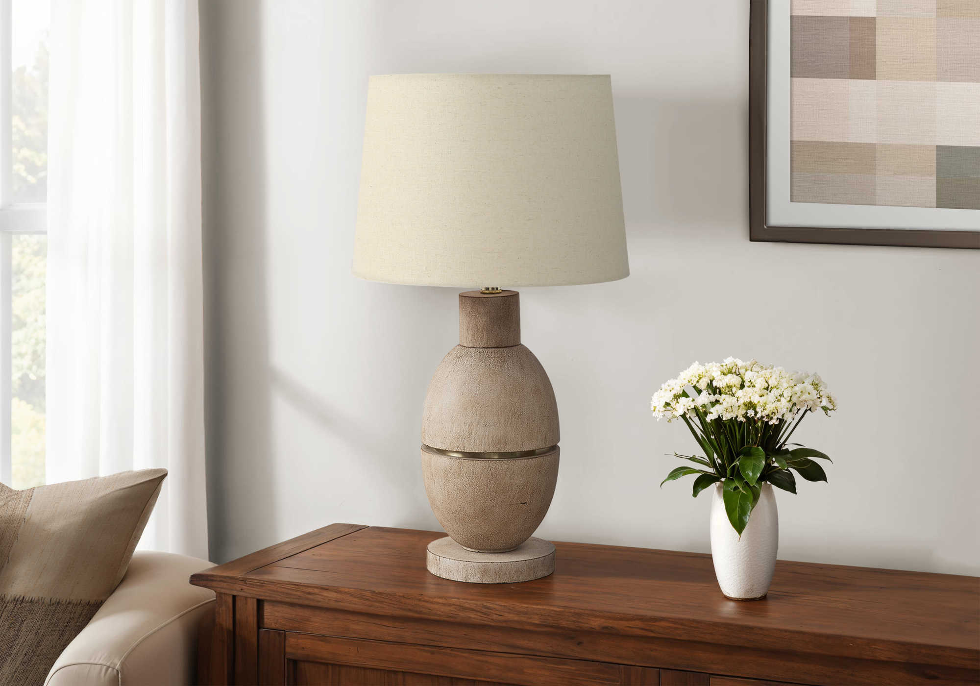 LUMINAIRE - 25"H LAMPE DE TABLE BEIGE RESINE / BEIGE – I 9886