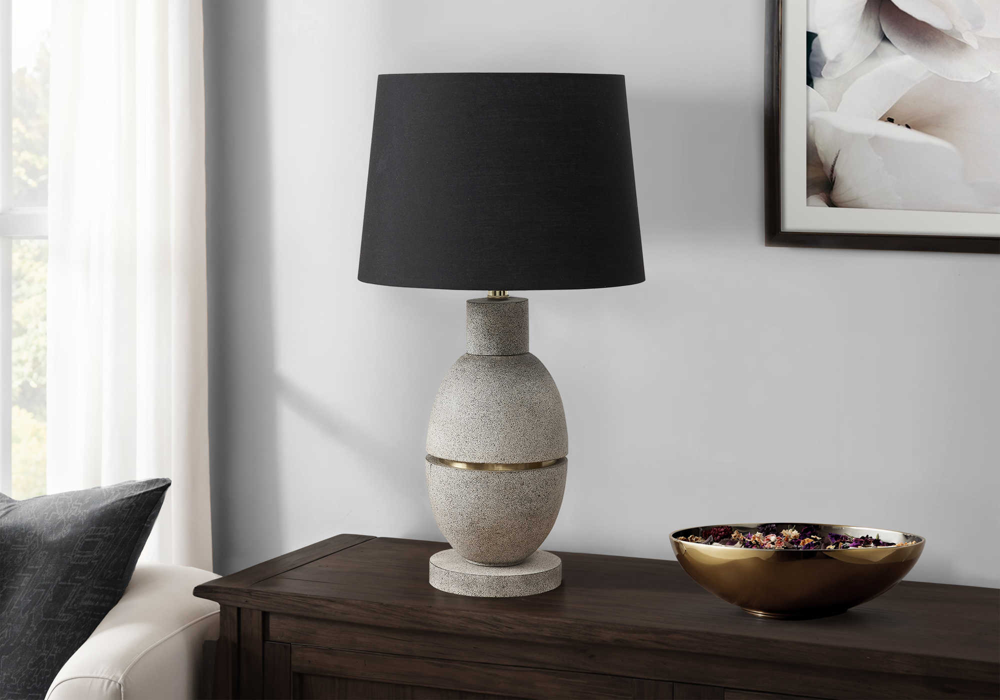 LUMINAIRE - 25"H LAMPE DE TABLE GRIS RESINE / NOIR – I 9887