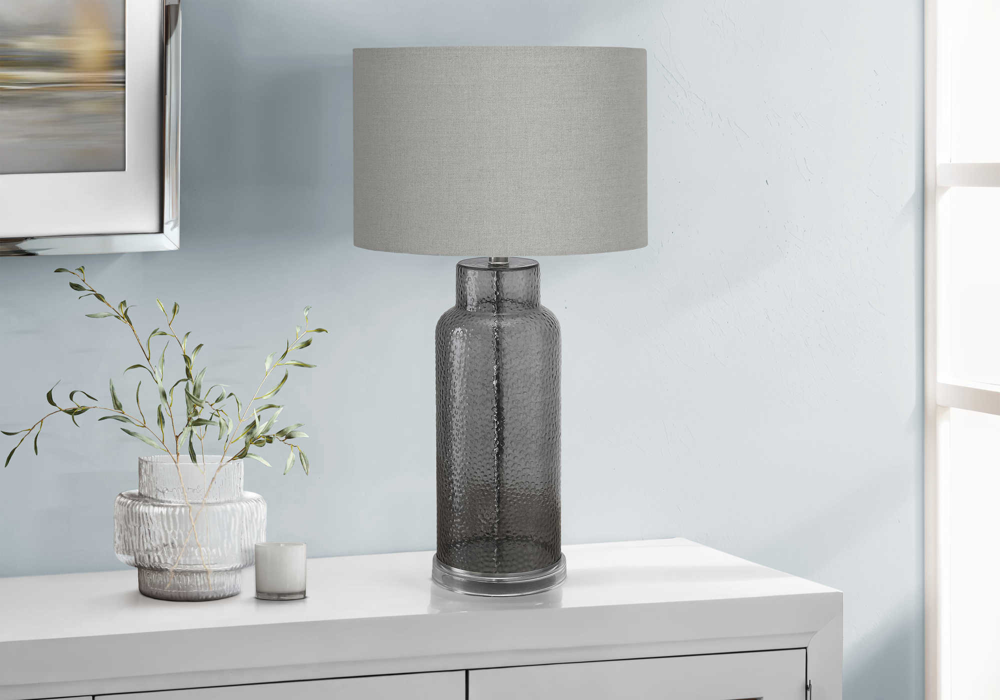 LUMINAIRE - 28"H LAMPE DE TABLE GRIS EN VERRE / GRIS – I 9910
