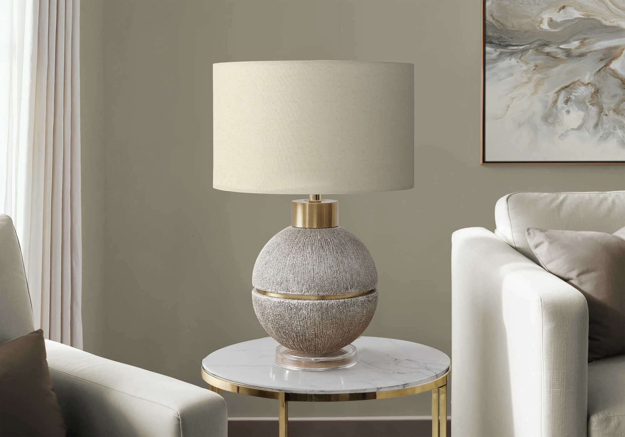 LUMINAIRE - 26"H LAMPE DE TABLE BRUN-OR RESINE / BEIGE – I 9925
