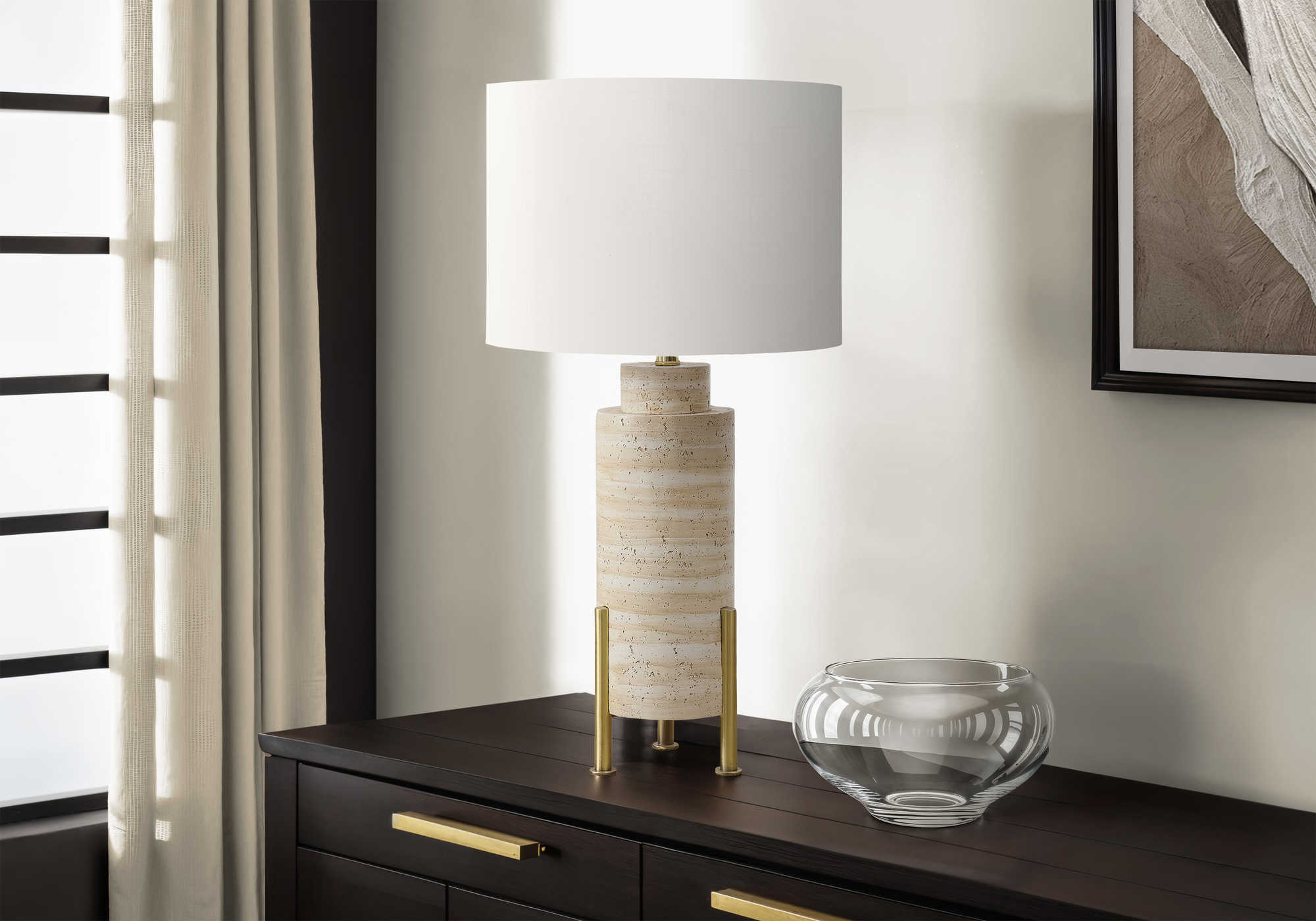 LUMINAIRE - 30"H LAMPE DE TABLE BEIGE RESINE / IVOIRE – I 9928