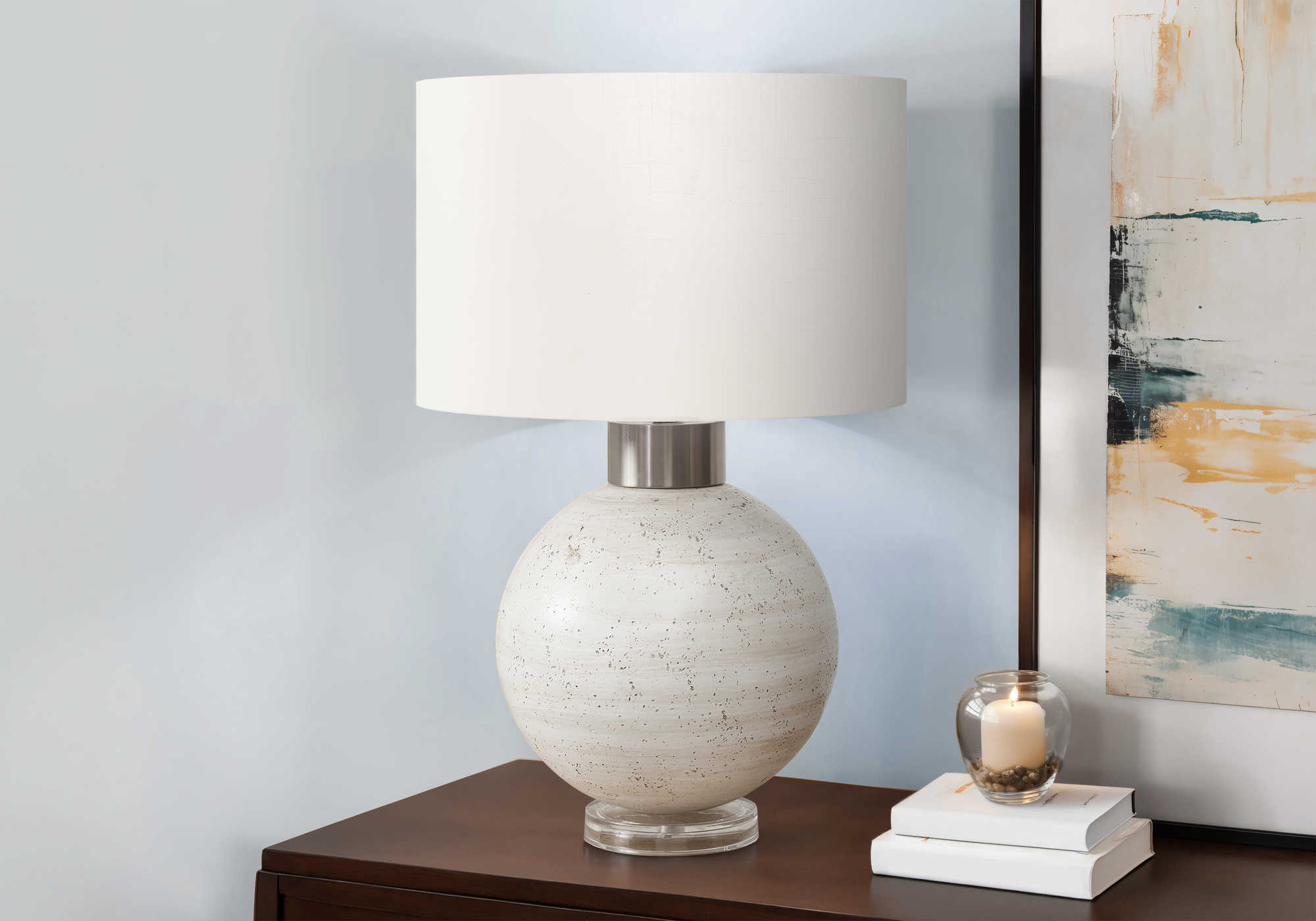 LUMINAIRE - 27"H LAMPE DE TABLE BEIGE RESINE / IVOIRE – I 9929