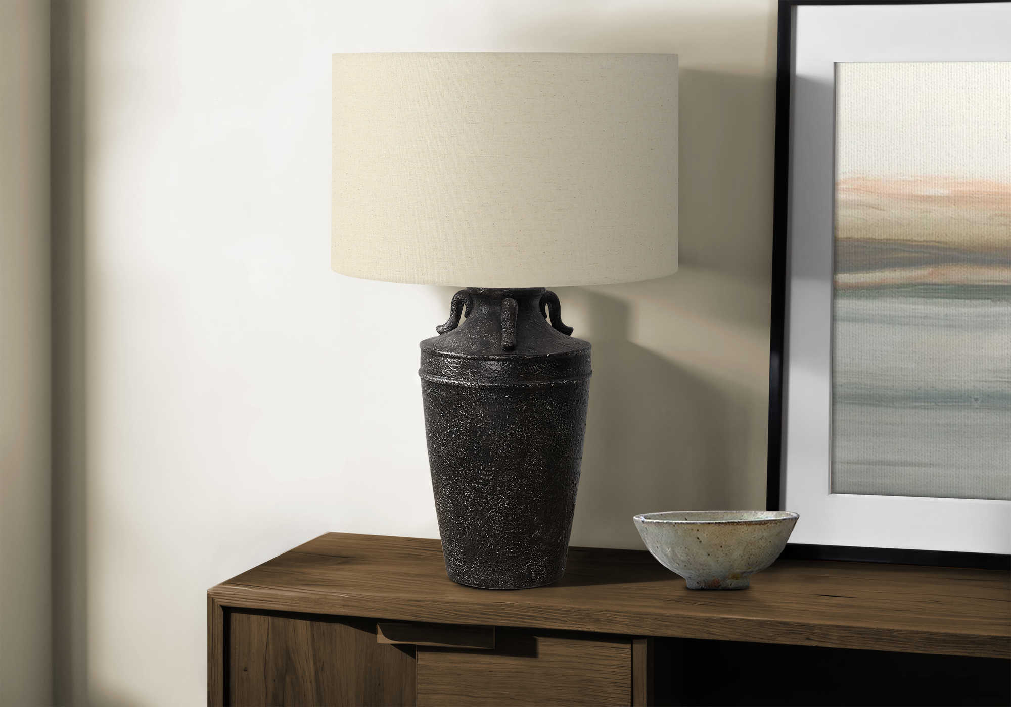 LUMINAIRE - 28"H LAMPE DE TABLE NOIR CERAMIQUE / BEIGE – I 9940