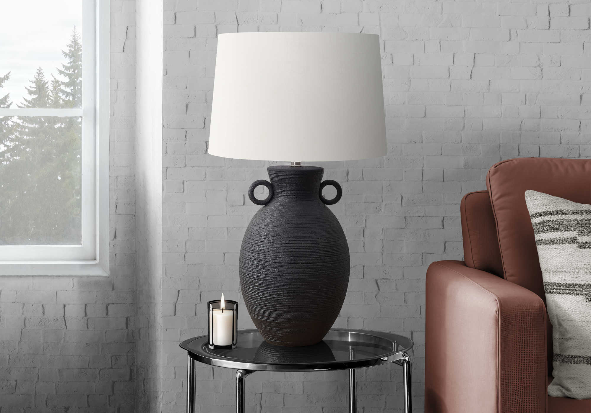LUMINAIRE - 30"H LAMPE DE TABLE NOIR CERAMIQUE / IVOIRE – I 9944