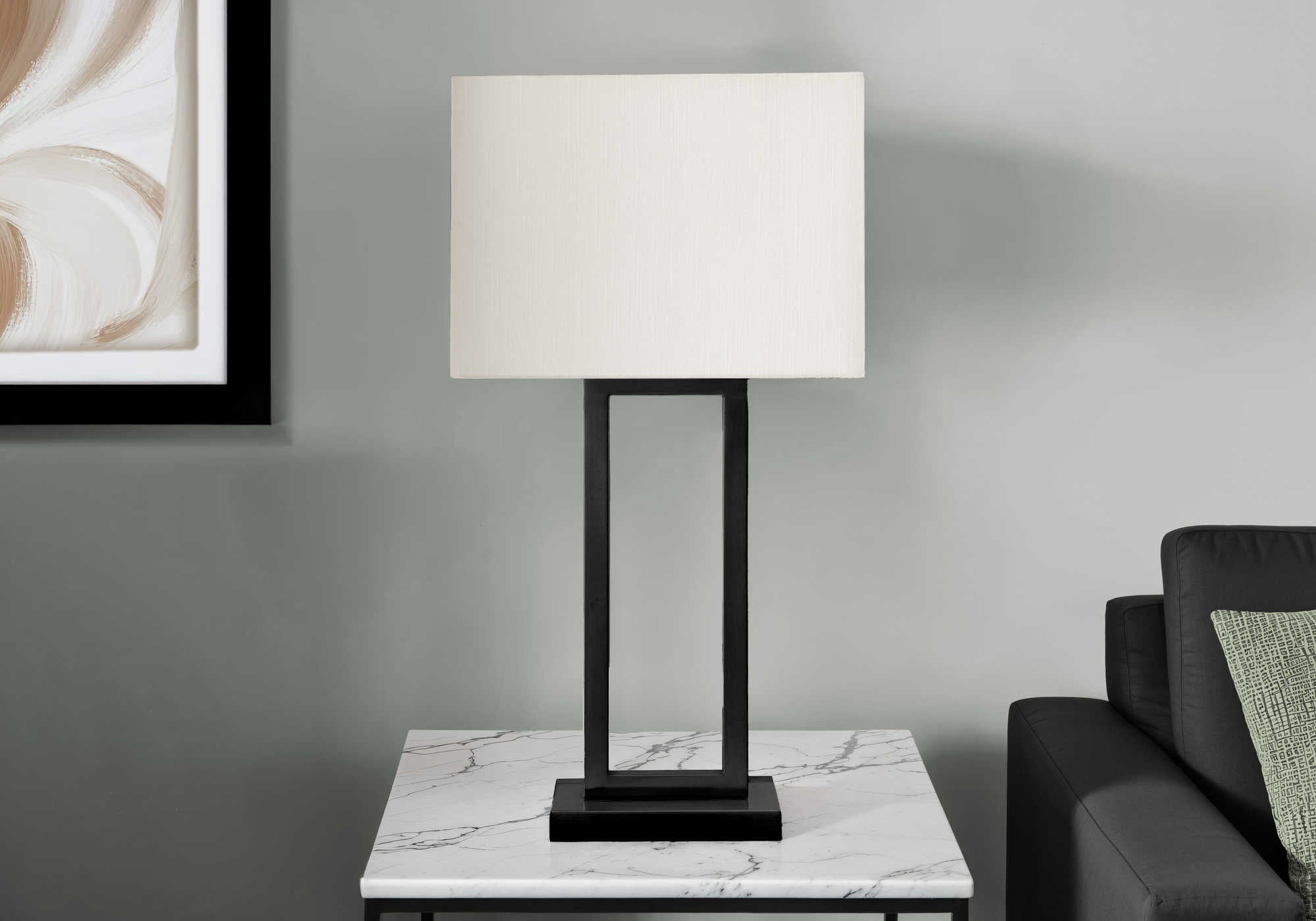 LUMINAIRE - 28"H LAMPE DE TABLE NOIR METAL / IVOIRE / USB – I 9950