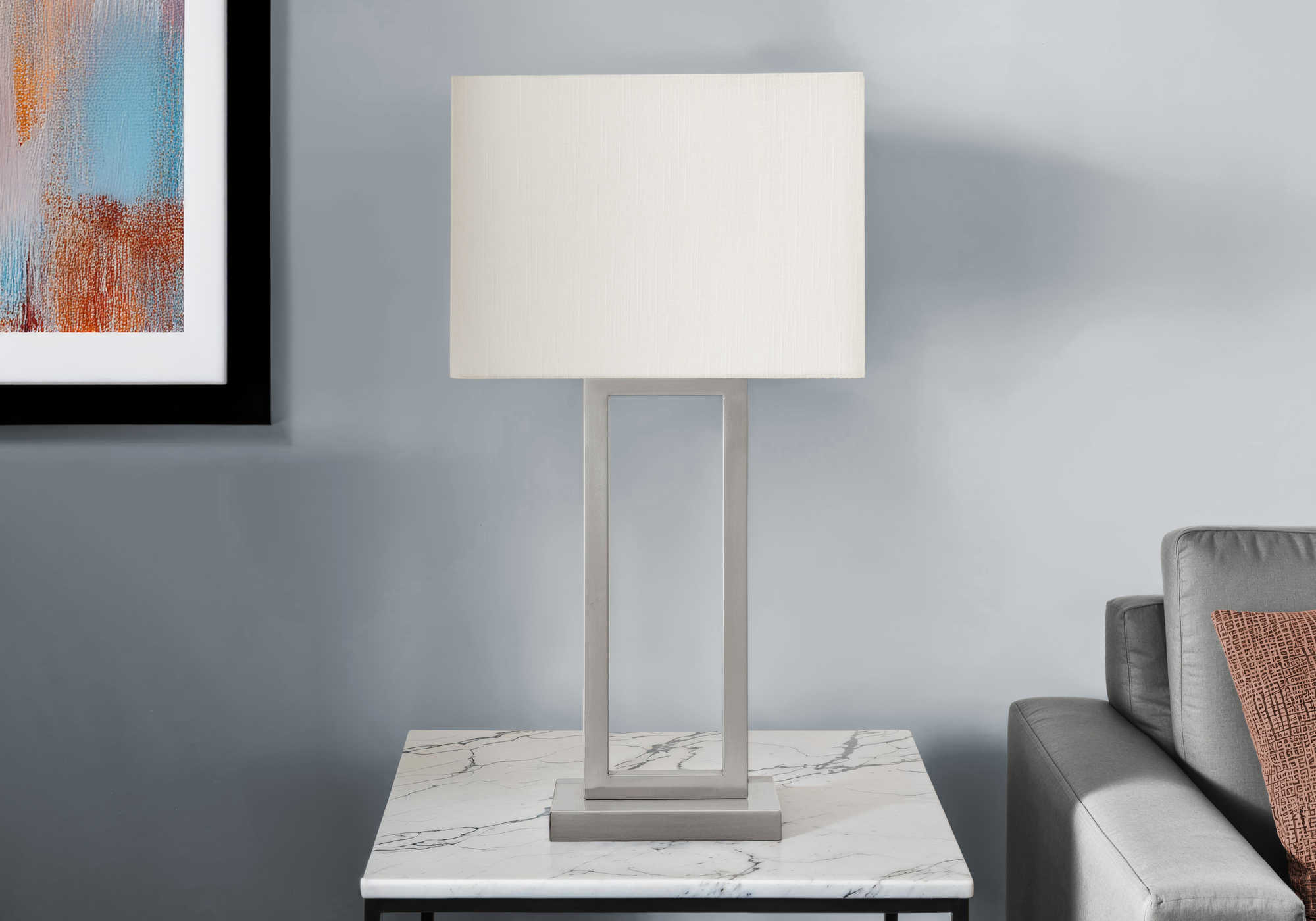 LUMINAIRE - 28"H LAMPE DE TABLE NICKEL METAL/ IVOIRE/ USB – I 9951