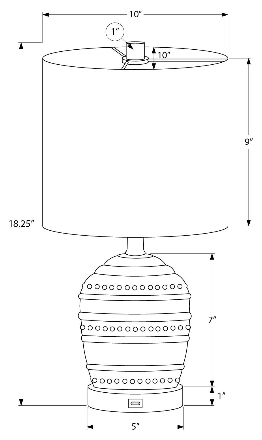 LUMINAIRE - 2MCX / 19"LAMPE DE TABLE CERAMIQUE NOIR / USB – I 9963