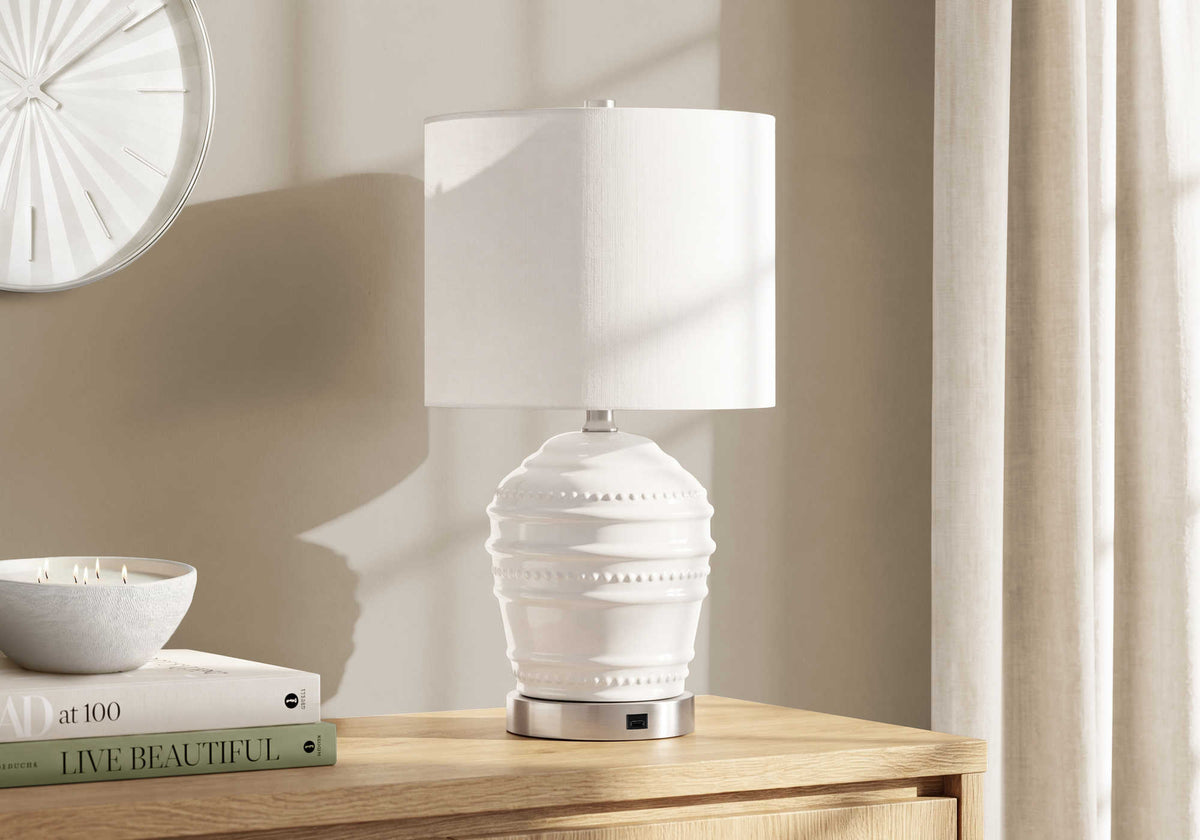 LUMINAIRE - 2MCX / 19"LAMPE DE TABLE CERAMIQUE BLANC / USB – I 9964