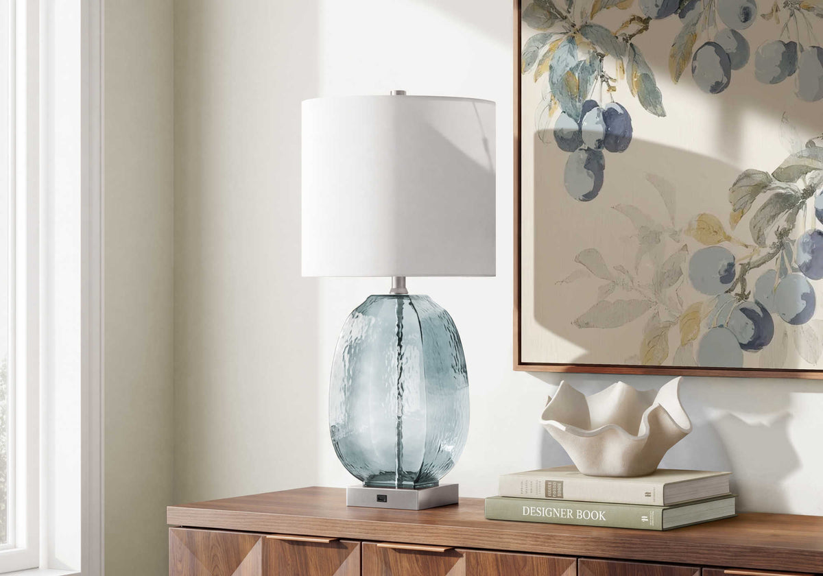 LUMINAIRE - 2MCX / 21"LAMPE DE TABLE VERRE BLEU / USB – I 9967