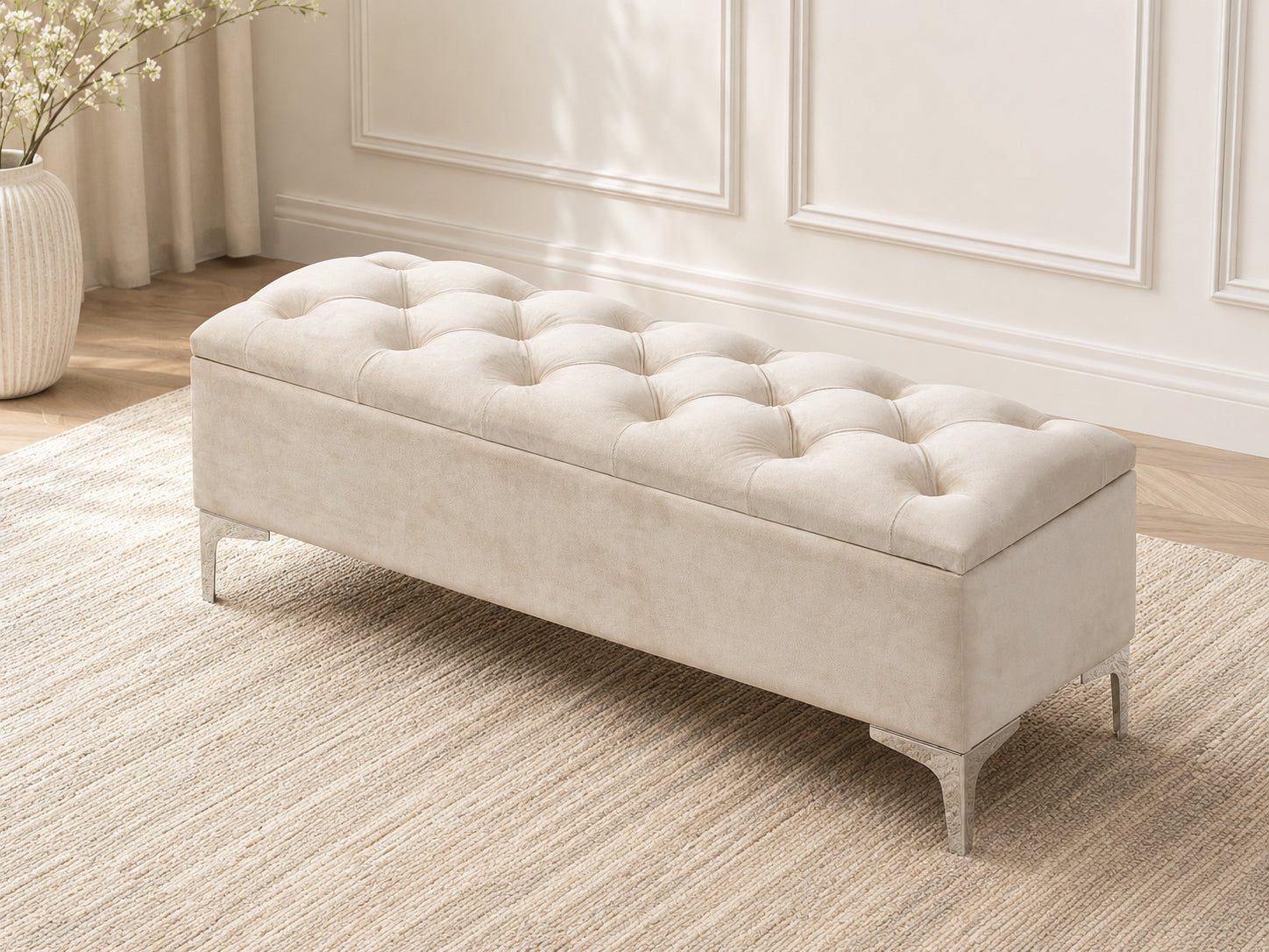 Ivory Tufted Storage Bench – IF-6502