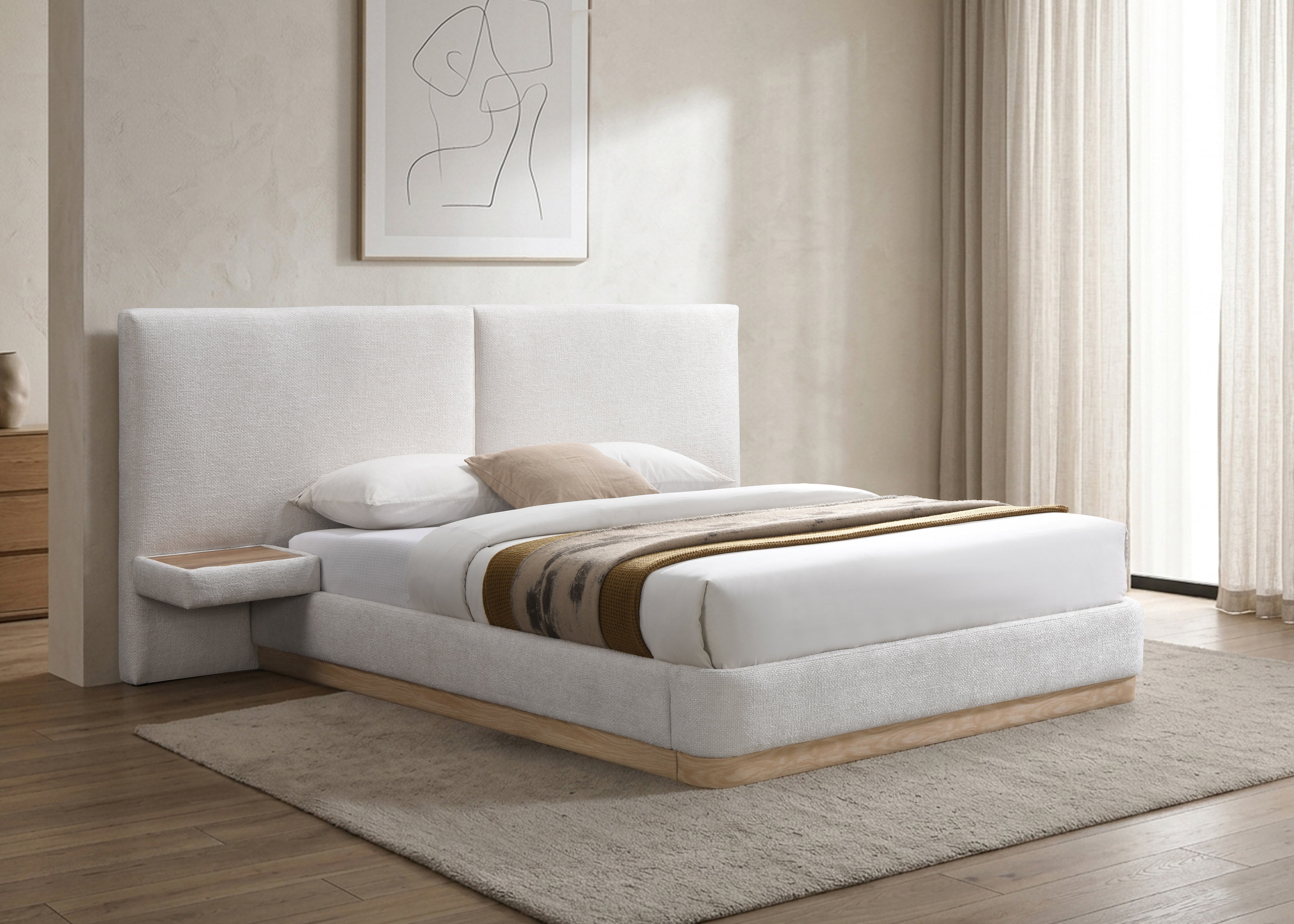 Ivory Platform Bed with Floating Nightstands – IF-5927
