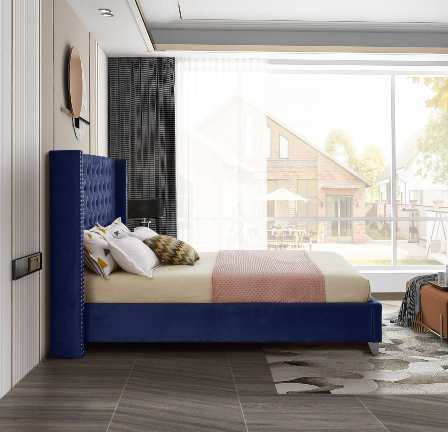 Rich Blue Velvet Fabric Bed – IF-5891