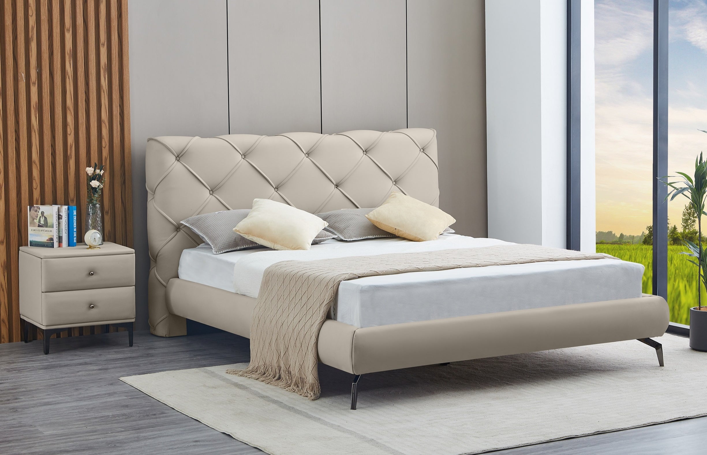 Ivory Tufted Platform Bed – IF-5945
