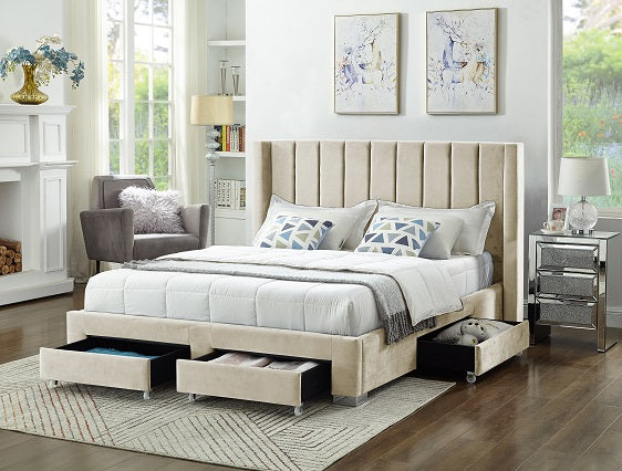 Beige Wingback Storage Bed – IF-5312
