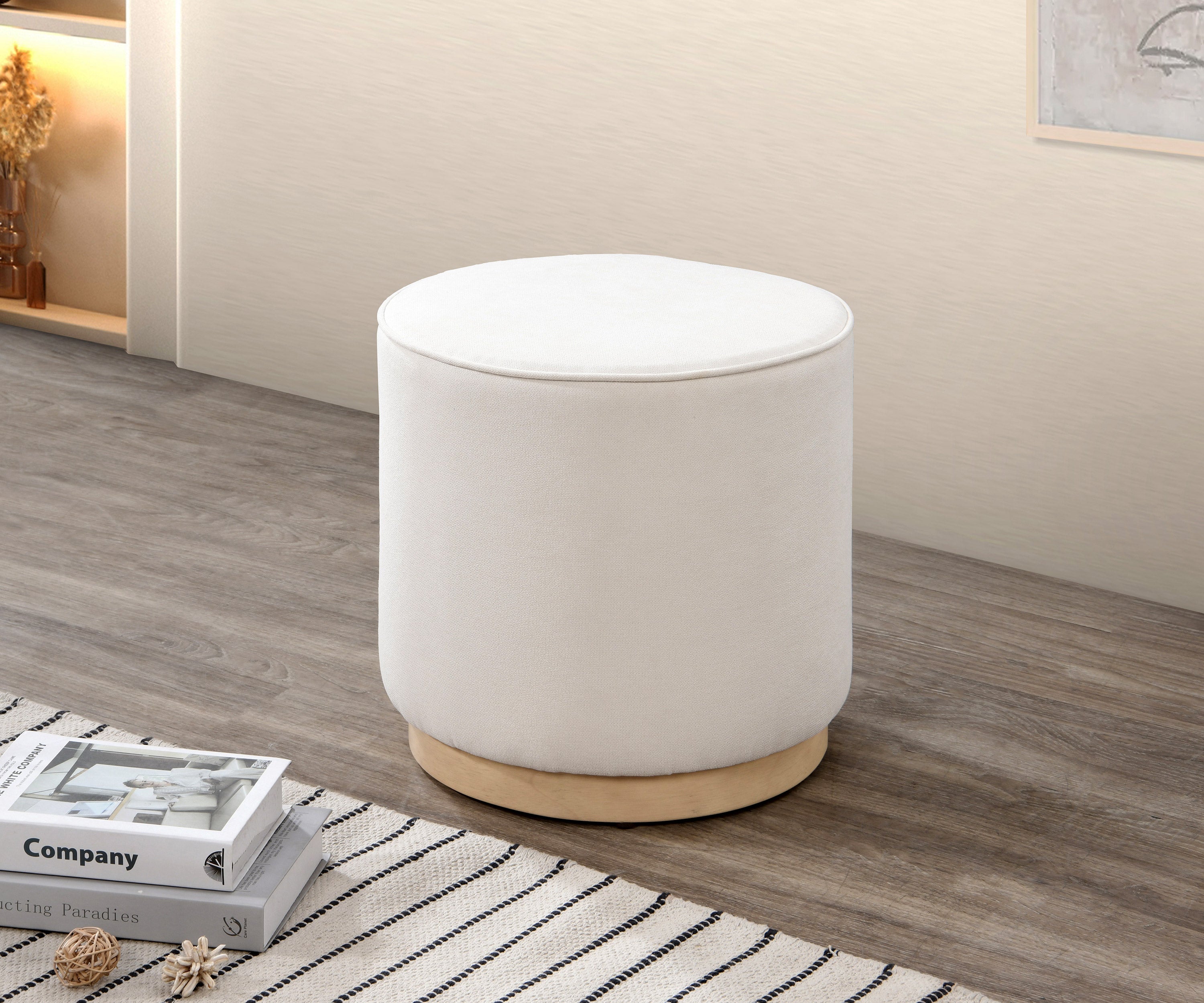 White Wash Wood Base Bench / Ottoman – IF-6245