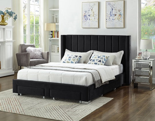 Black Channel-Tufted Storage Bed – IF-5313