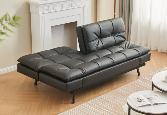 Black Faux Leather Convertible Sofa Bed – IF-8050