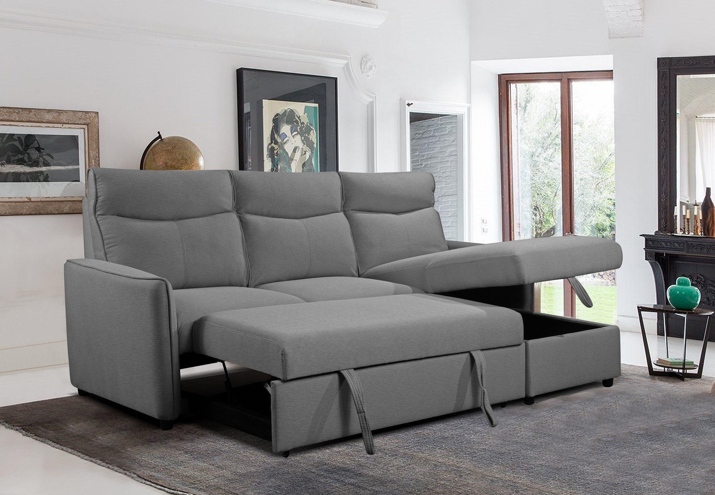 Grey Sleeper Sectional with Storage Chaise – IF-9027 W/Reversible Chaise
