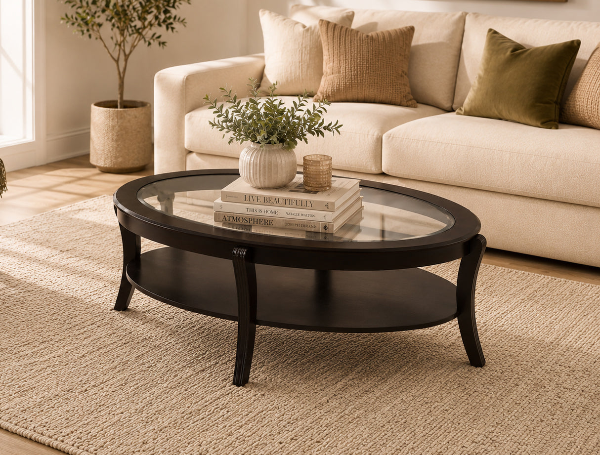 Modern Oval Coffee Table with Glass Insert – IF-2060
