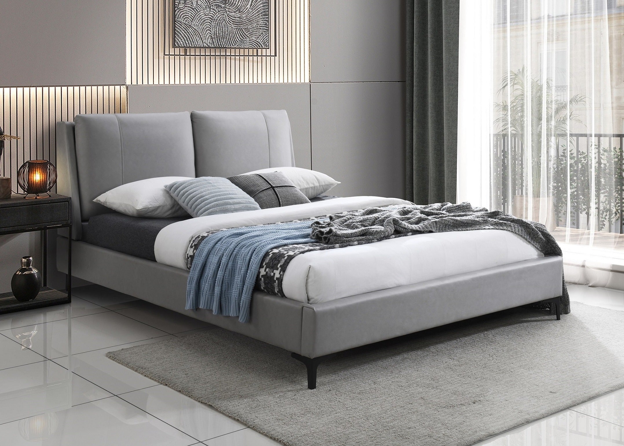 Light Grey Upholstered Platform Bed – IF-5340