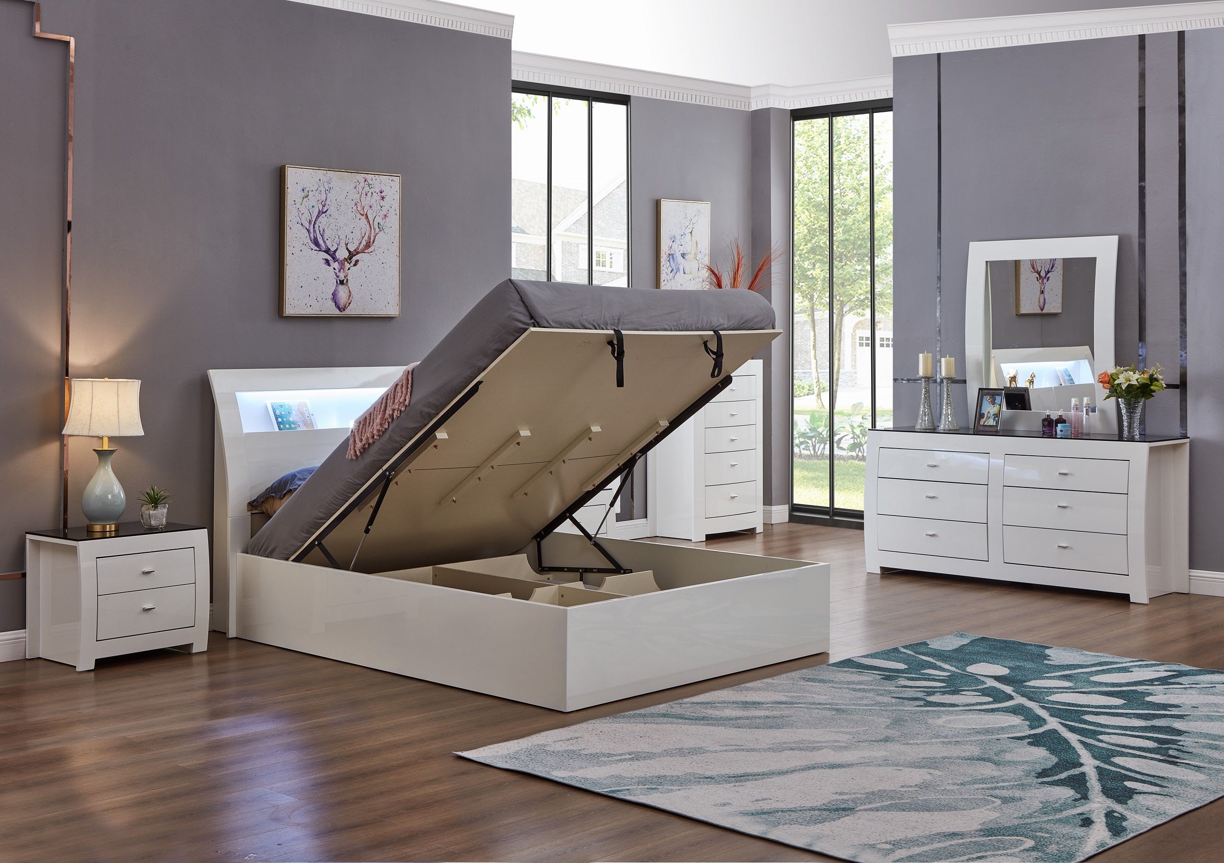 Barcelona White Bedroom Set with LED Headboard – Barcelona