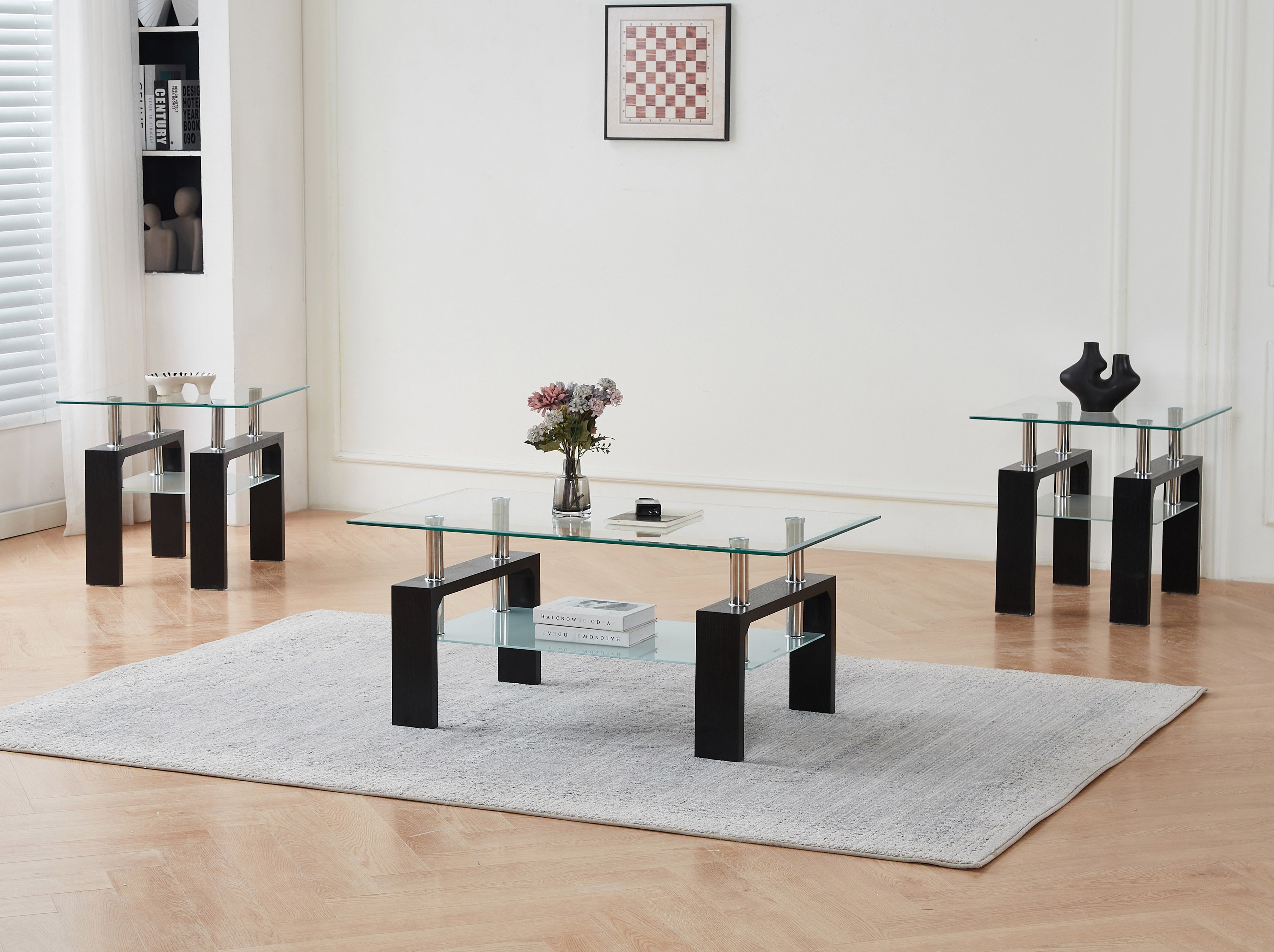 Clear Tempered Glass Top with Frosted Glass Shelf Coffee / Side Table – IF-2064