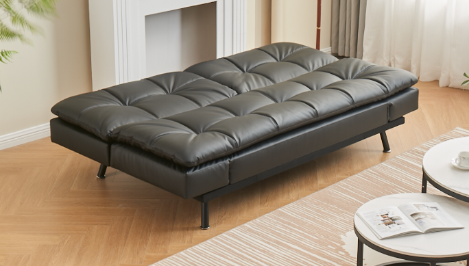 Black Faux Leather Convertible Sofa Bed – IF-8050