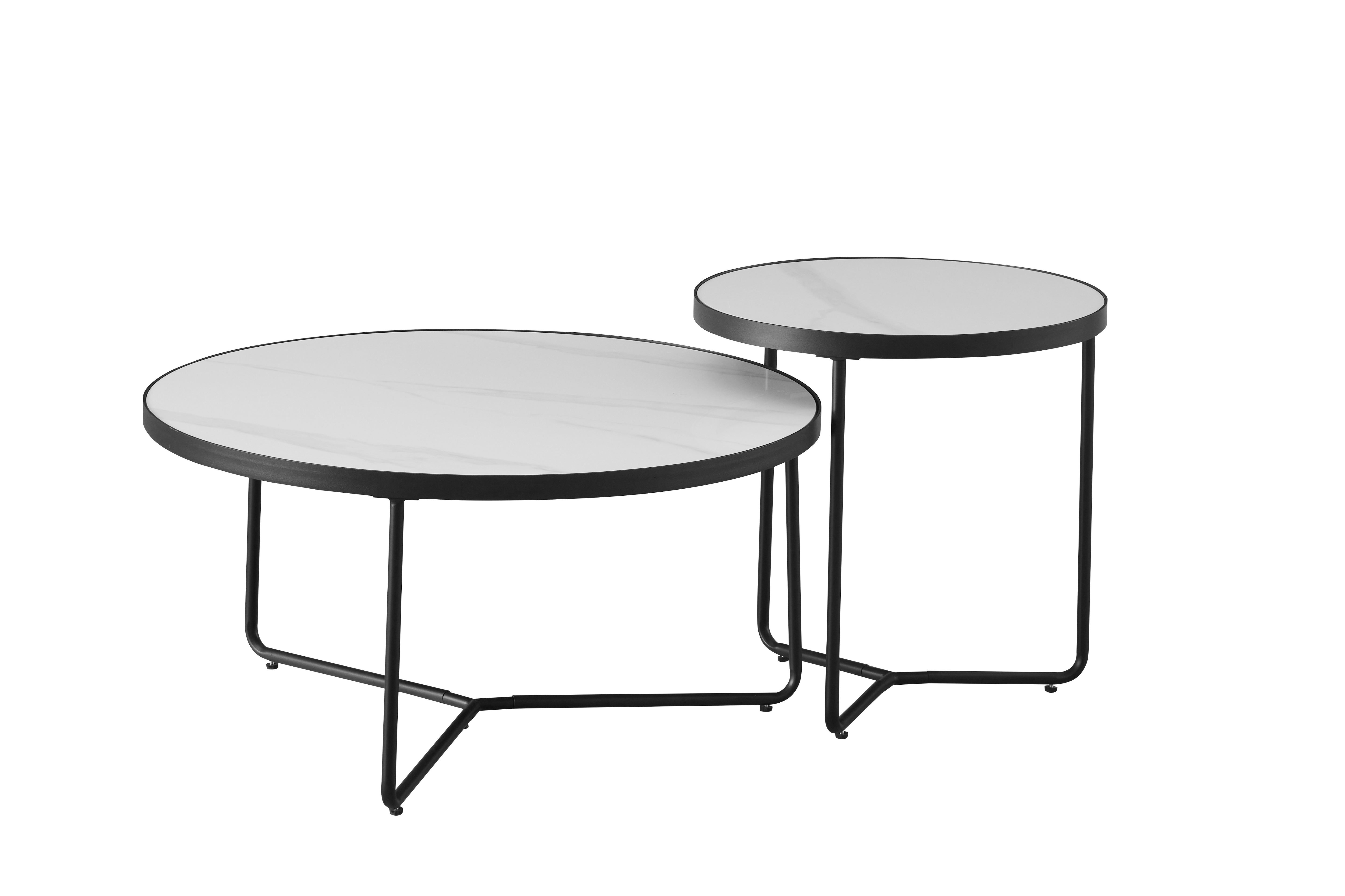 Sintered Stone Snowy White Marble Top With Black Steel Base Coffee / Side Table – IF-2620